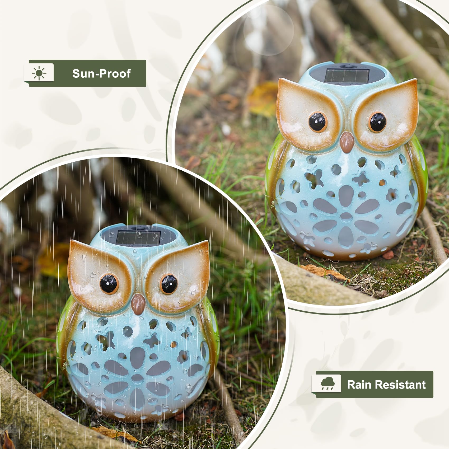 Mininova Garden Statues Owl Solar Lantern Hollow Out Waterproof Resin Outdoor Ornaments Decorative Lights For Outside Patio Porc