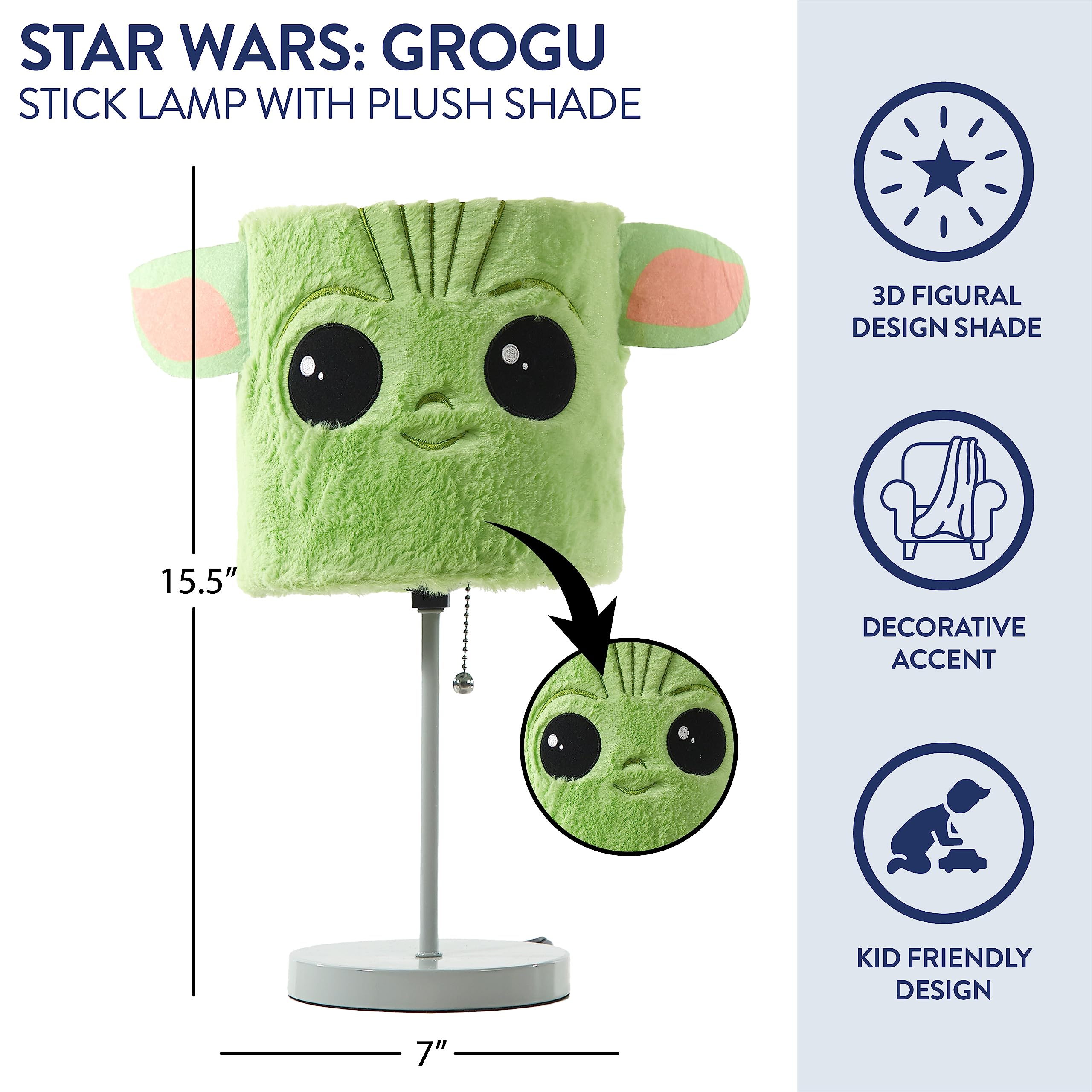 Idea Nuova Star Wars Mandalorian Plush Shade Table Lamp, Green, Model NK330458, Metal Material