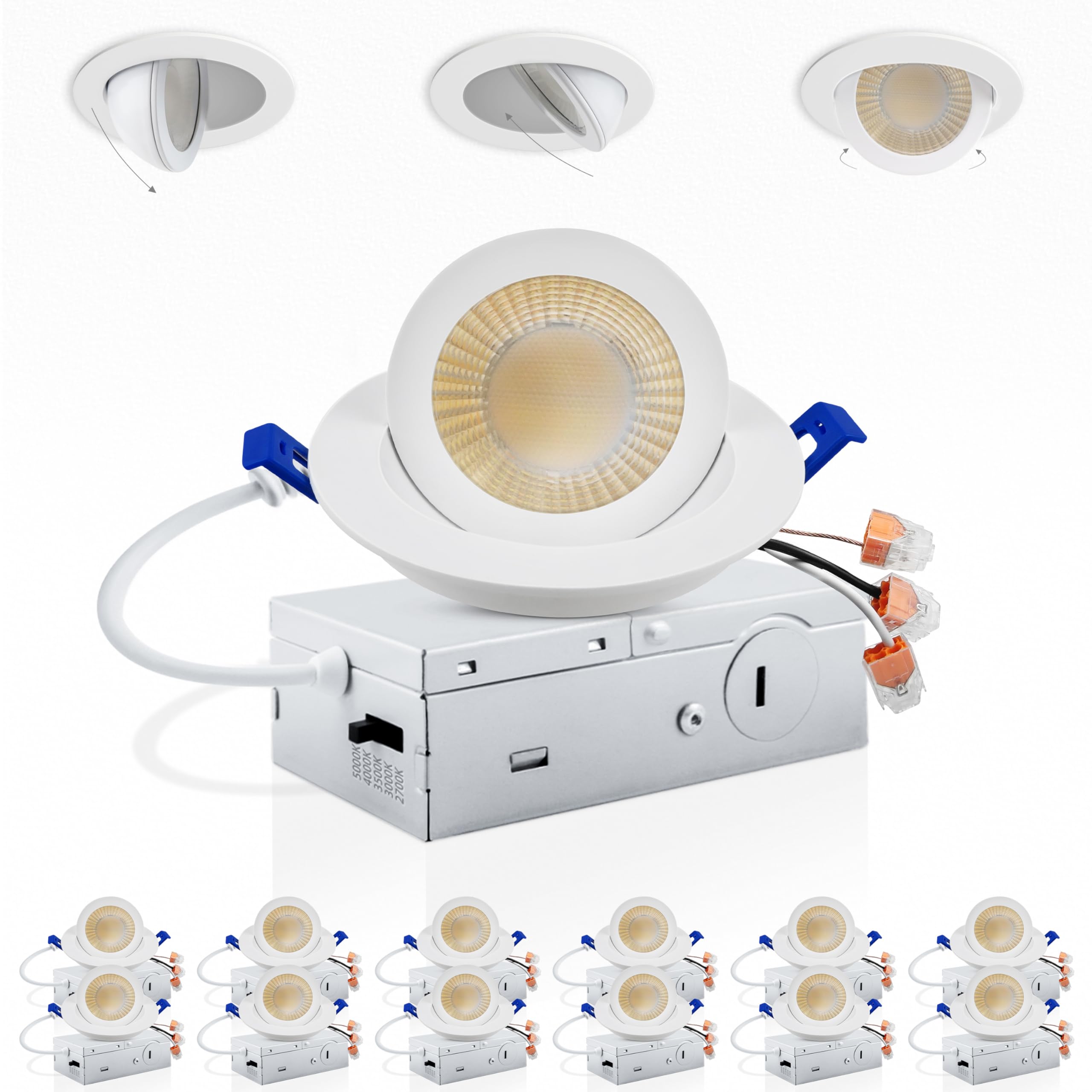 Adetu 3 Inch Gimbal Led Recessed Lighting, 360+90 Adjustable Directional Recessed Lights, 2700K/3000K/3500K/4000K/5000K Dimmable