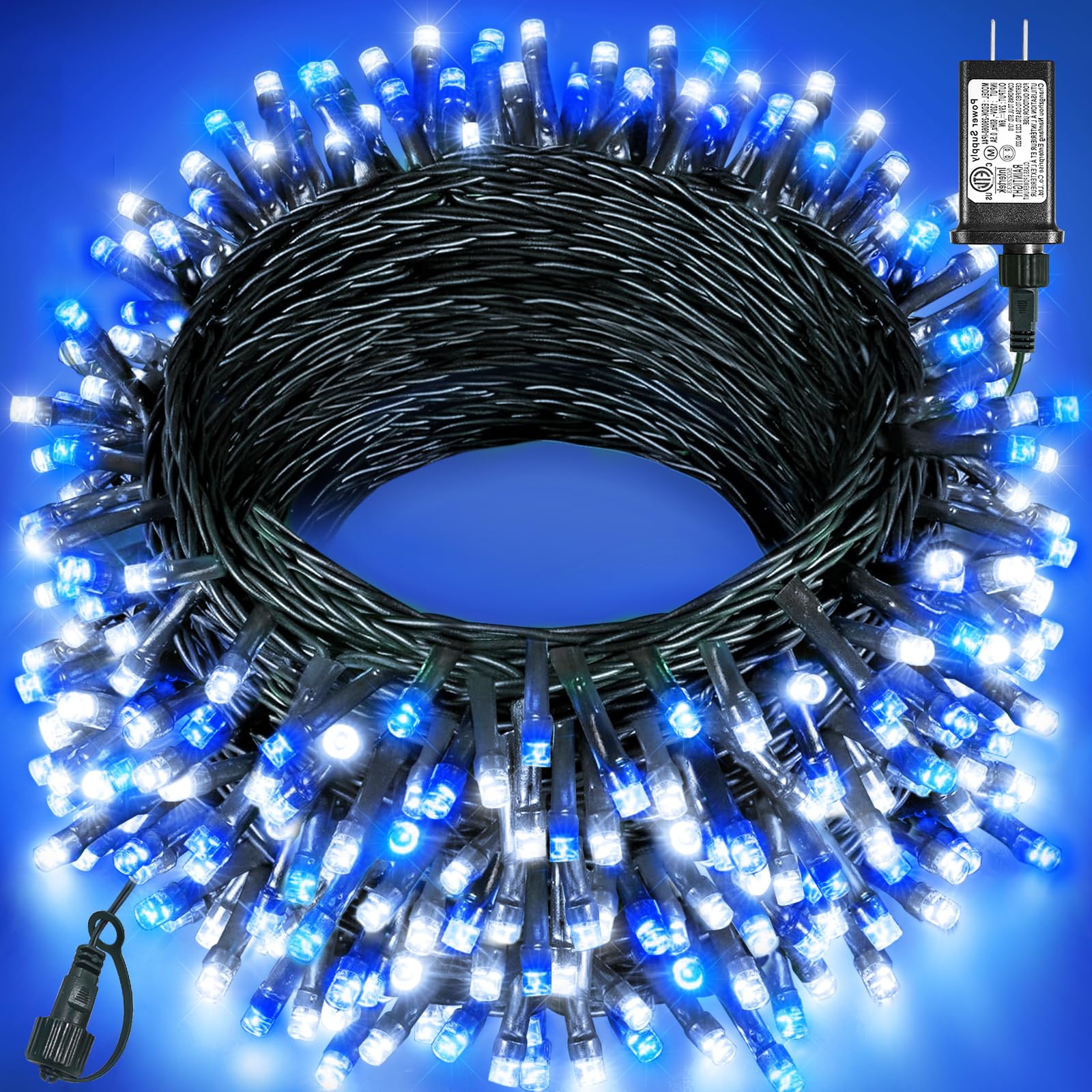 157Ft 480 Led Christmas Lights Outdoor  Christmas Tree Lights Waterproof  8 Modes Plug In Fairy String Light For Indoor Bedroom Garden Patio Xmas Party Decorations  Blue White