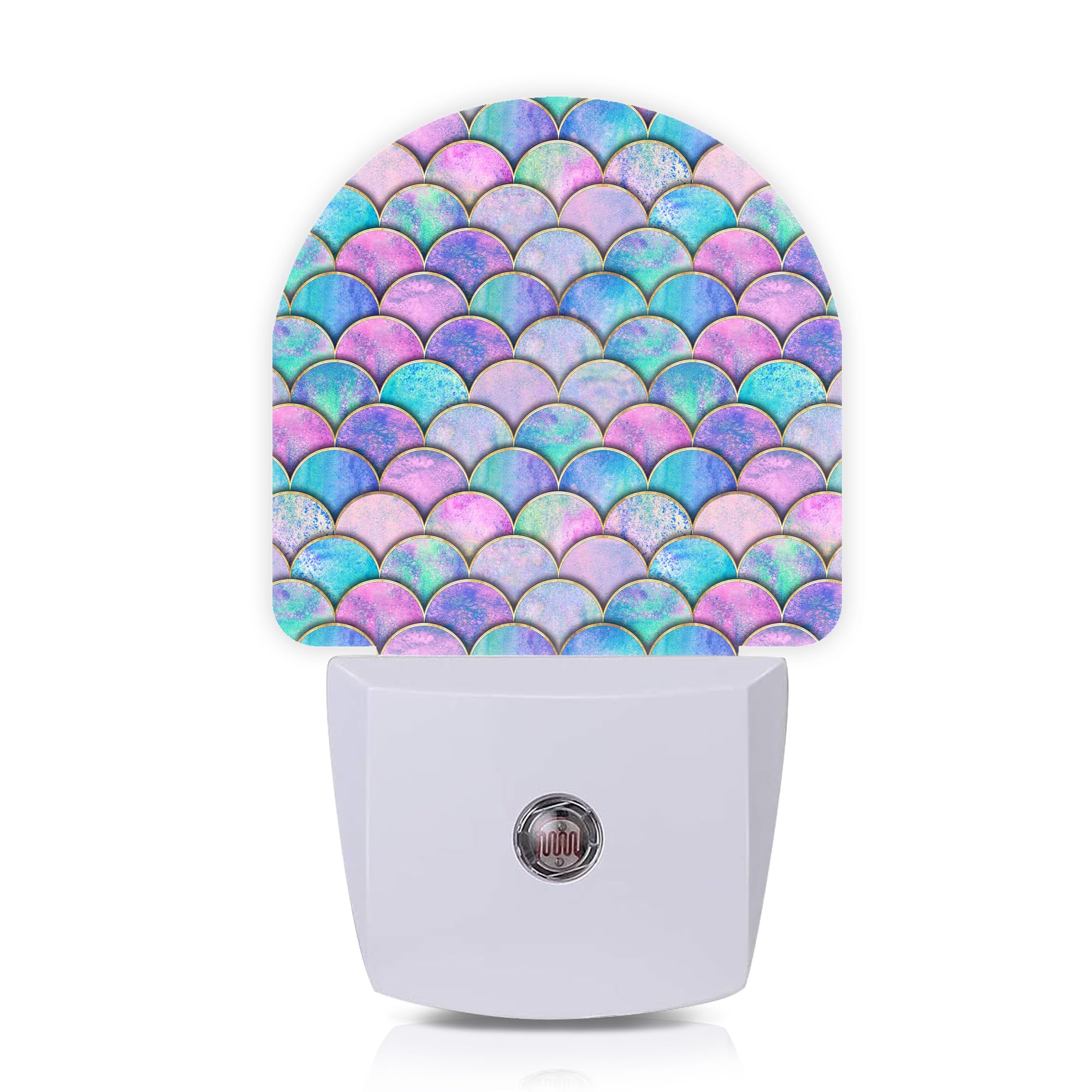 Axxitude Pink Mermaid Fish Scales Night Lights Plug into Wall for Girls Boys Room,Night Light LED Lamp Dusk to Dawn Sensor Round