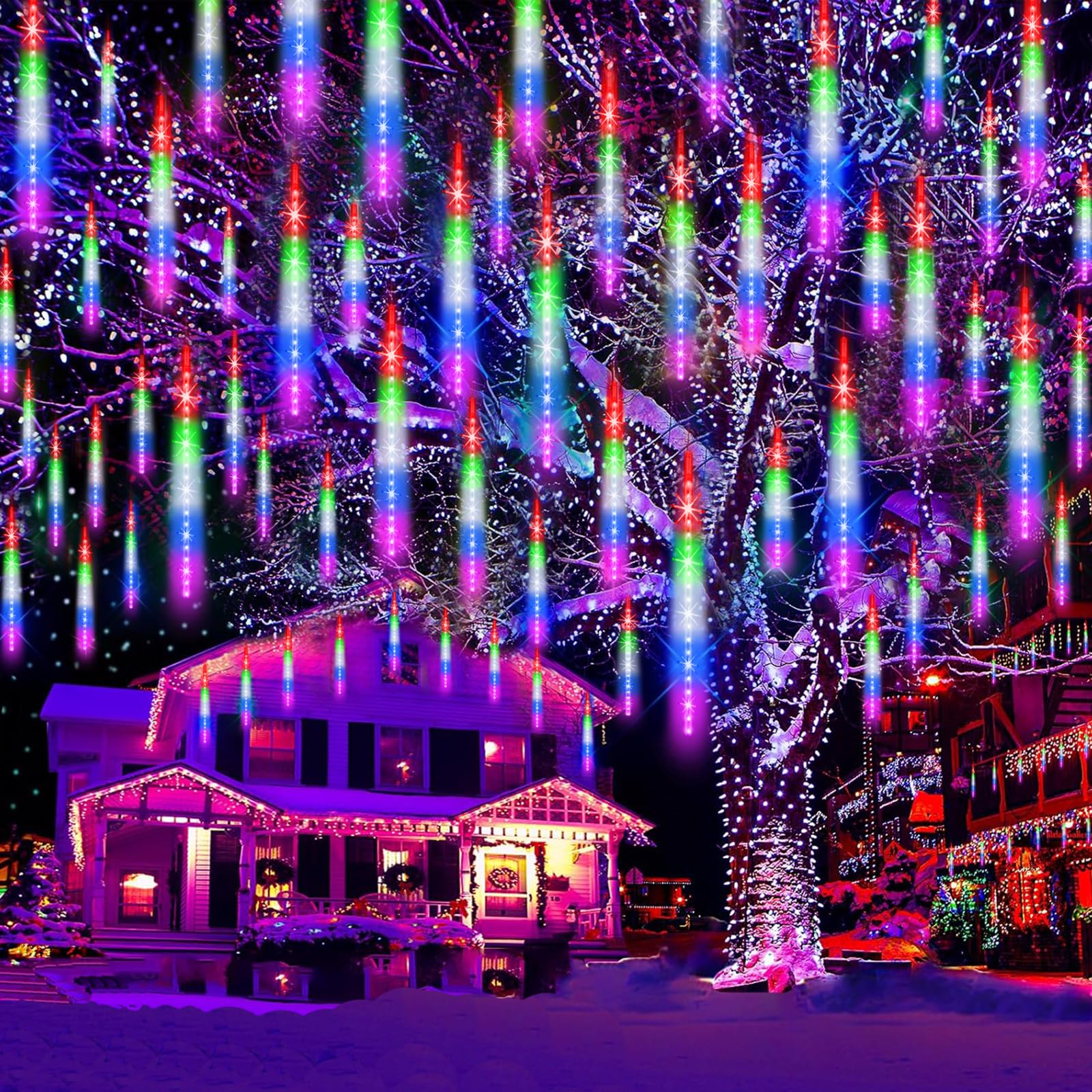 EAGWELL Meteor Shower Rain Lights 12 in 10 Tubes Drop Icicle Snow Falling Raindrop Cascading Light for Wedding Party Christmas S