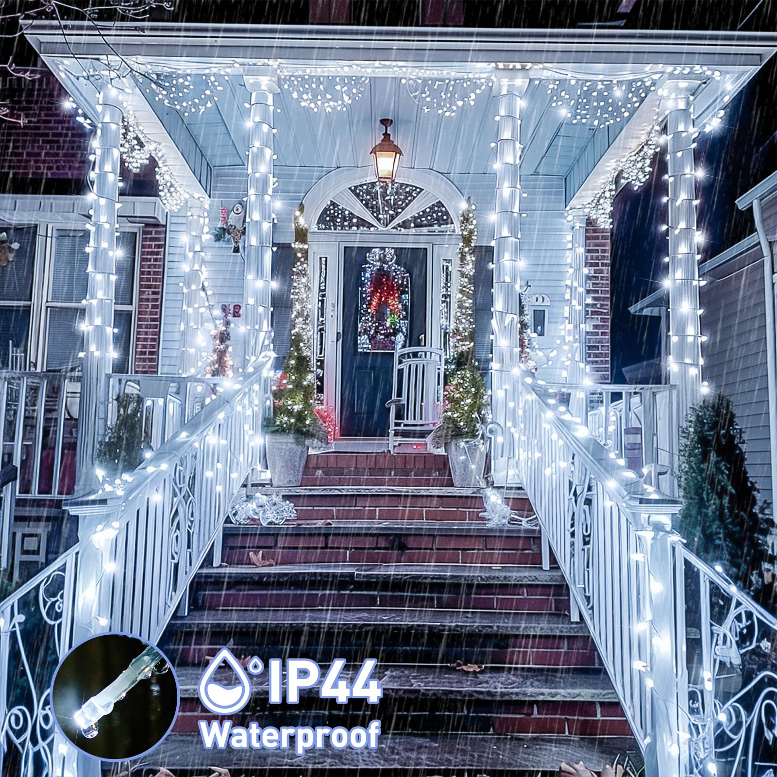 Potive 168Ft Cool White Led Christmas Lights With Remote, Waterproof Indoor/Outdoor Decor