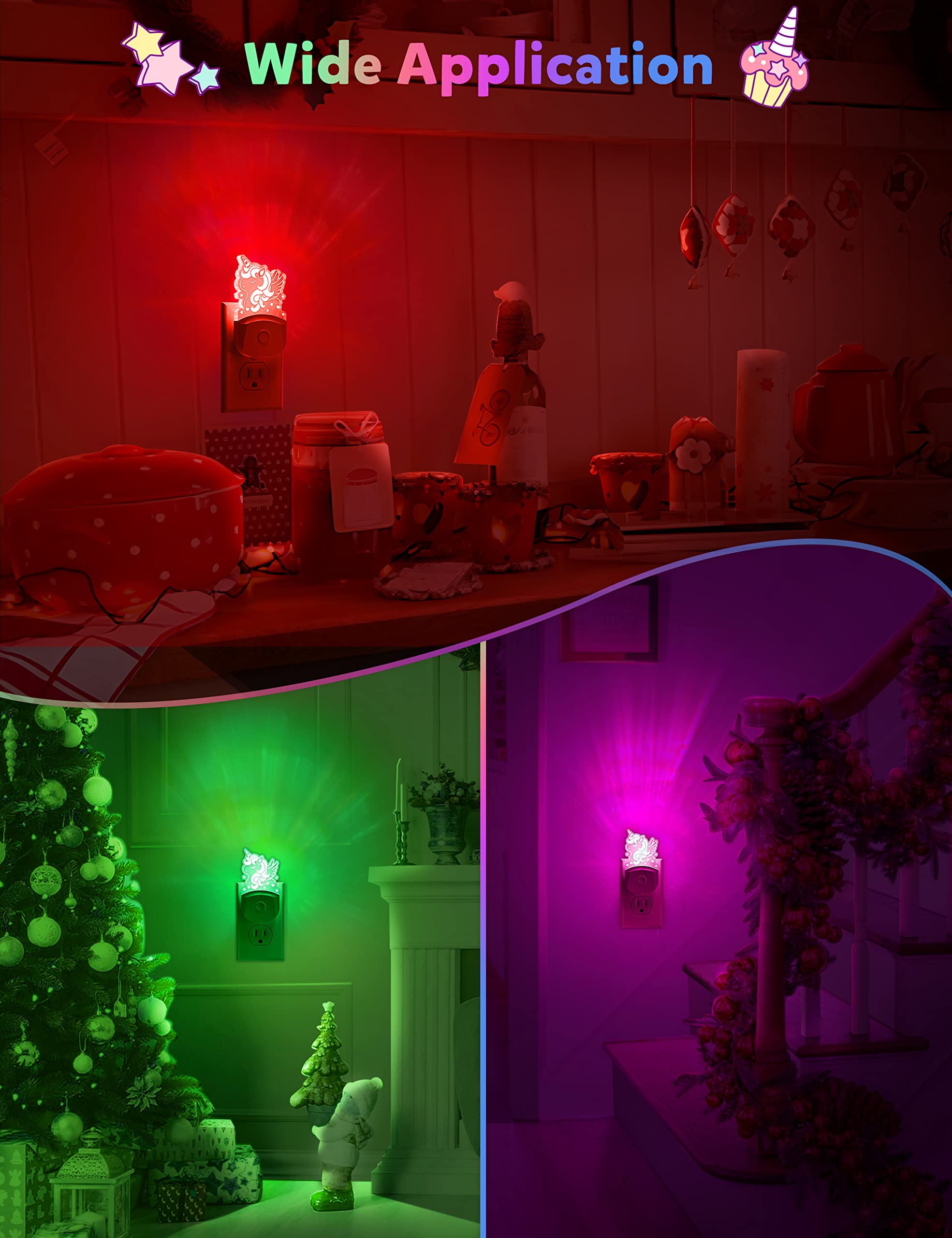 Cute Night Light For Kids [2 Pack], Plug In Night Light, 8 Color Changing Baby Night Light With Dusk To Dawn Sensor, Nightlights