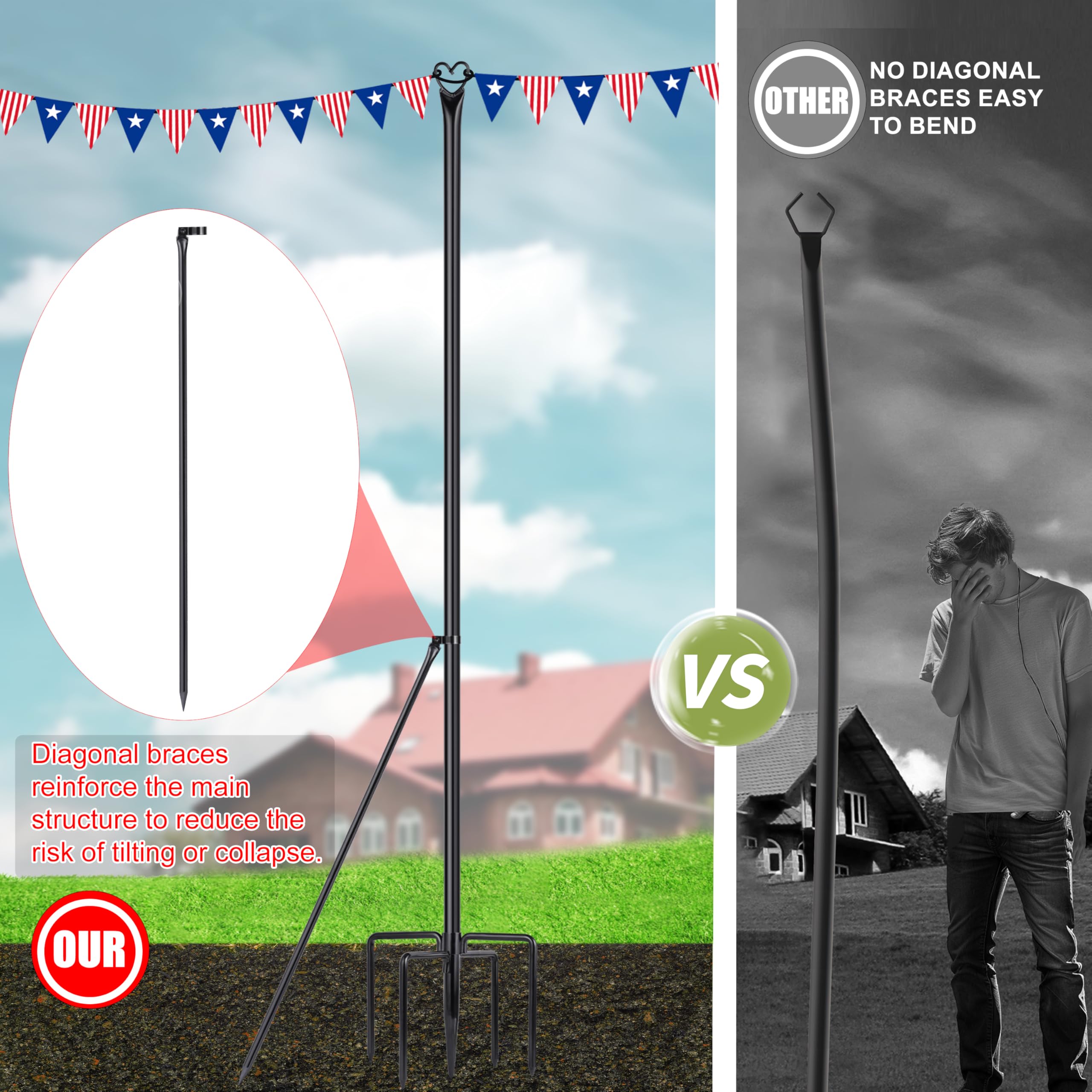 XDW-GIFTS String Light Pole - Steel Poles for Outdoor String Lights Hanging, Garden, Backyard, Patio Lighting Stand for Parties,