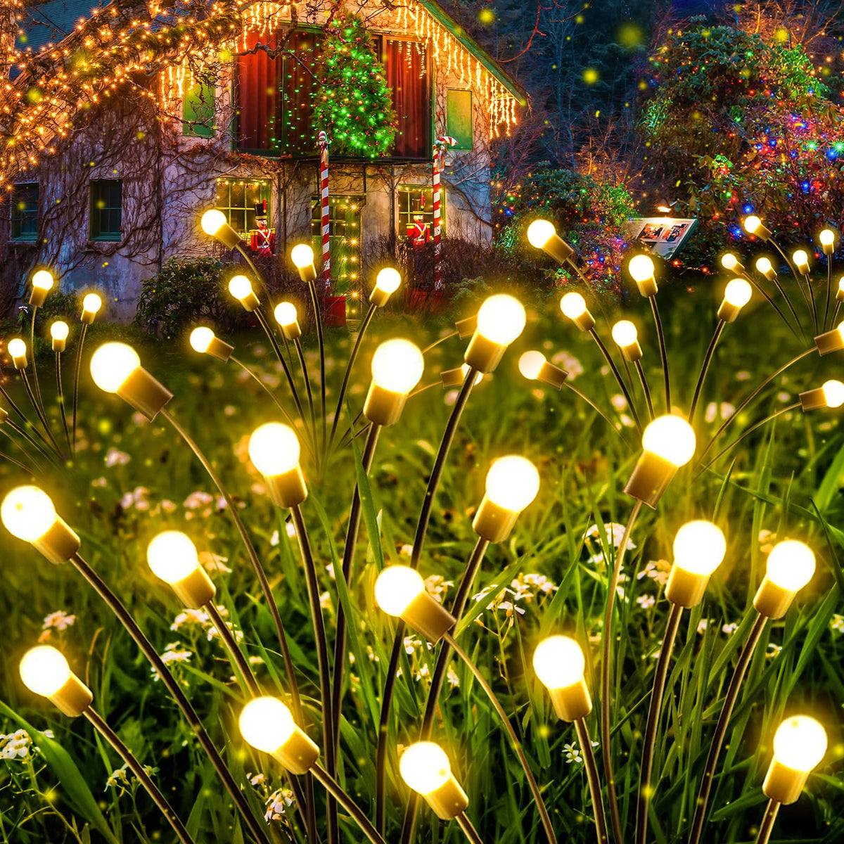 Solar Garden Lights Outdoor, 6 Pack Solar Christmas Lights, Solar Firefly Lights Outdoor Waterproof With 2 Lighting Modes And Fl