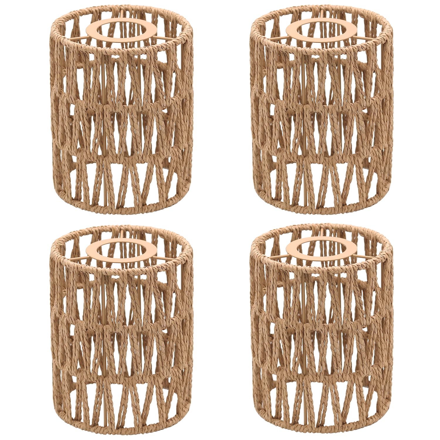 Giutna 4-Pack Boho Rattan Lamp Shades,5.9 H x 4.7 D Woven Small Shade Replacement 3-Tier 1.62in Fitter Farmhouse Pendant Light C