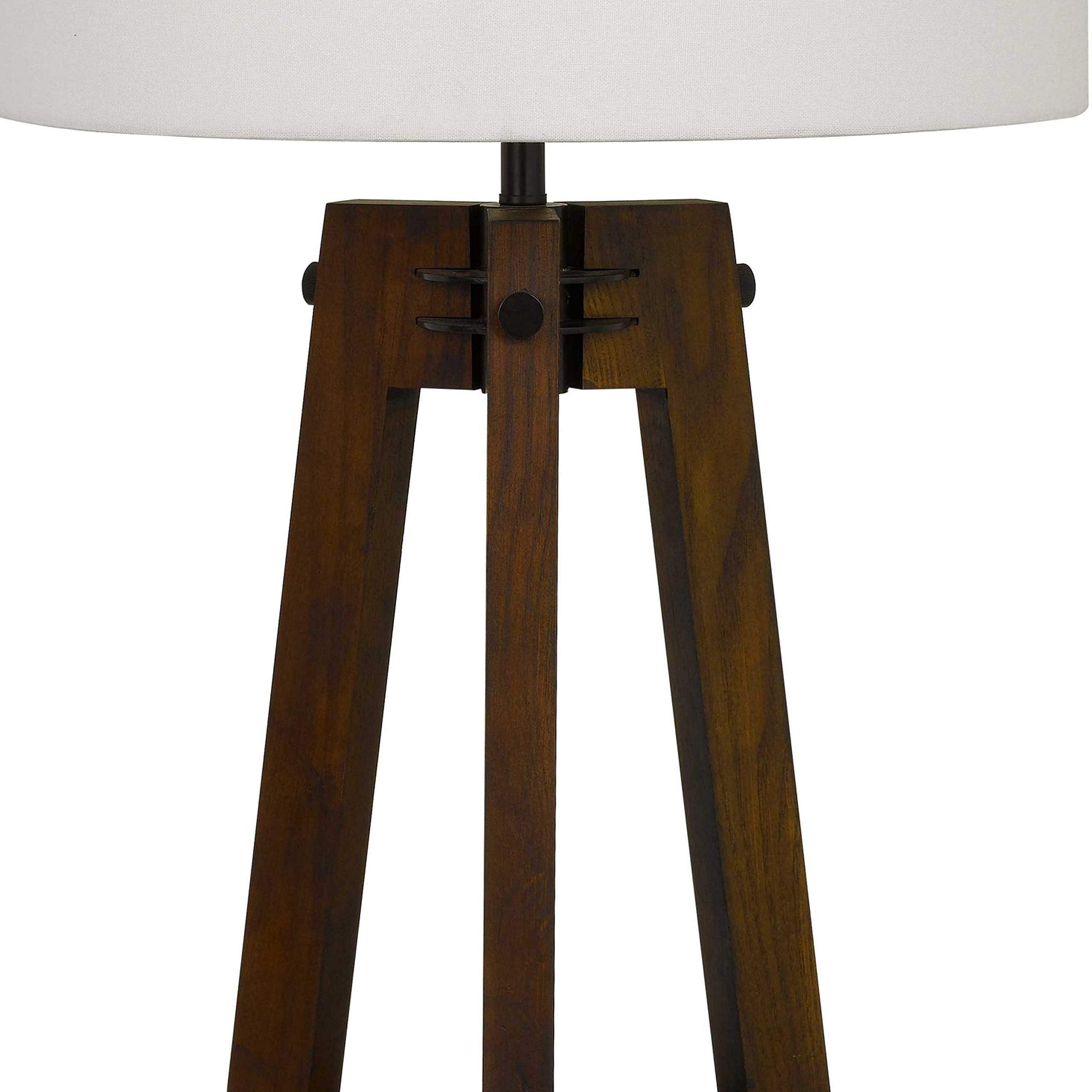 Benjara Drum Shade Table Lamp With Wooden Tripod Base, White And Brown