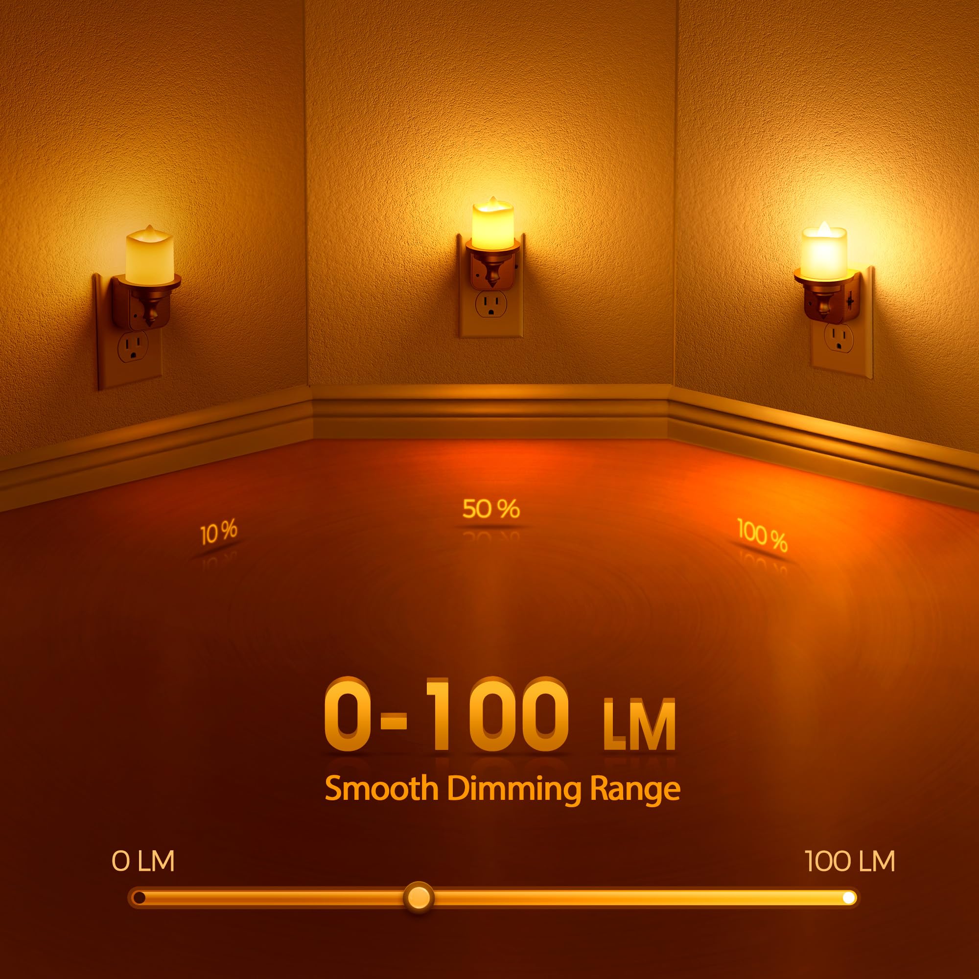 Briignite LED Vintage Night Light, 0-100LM Dimmable, 2 Pack, Amber Woodgrain Plug-in Night Light for Kids, Hallway, Bathroom, Bedroom
