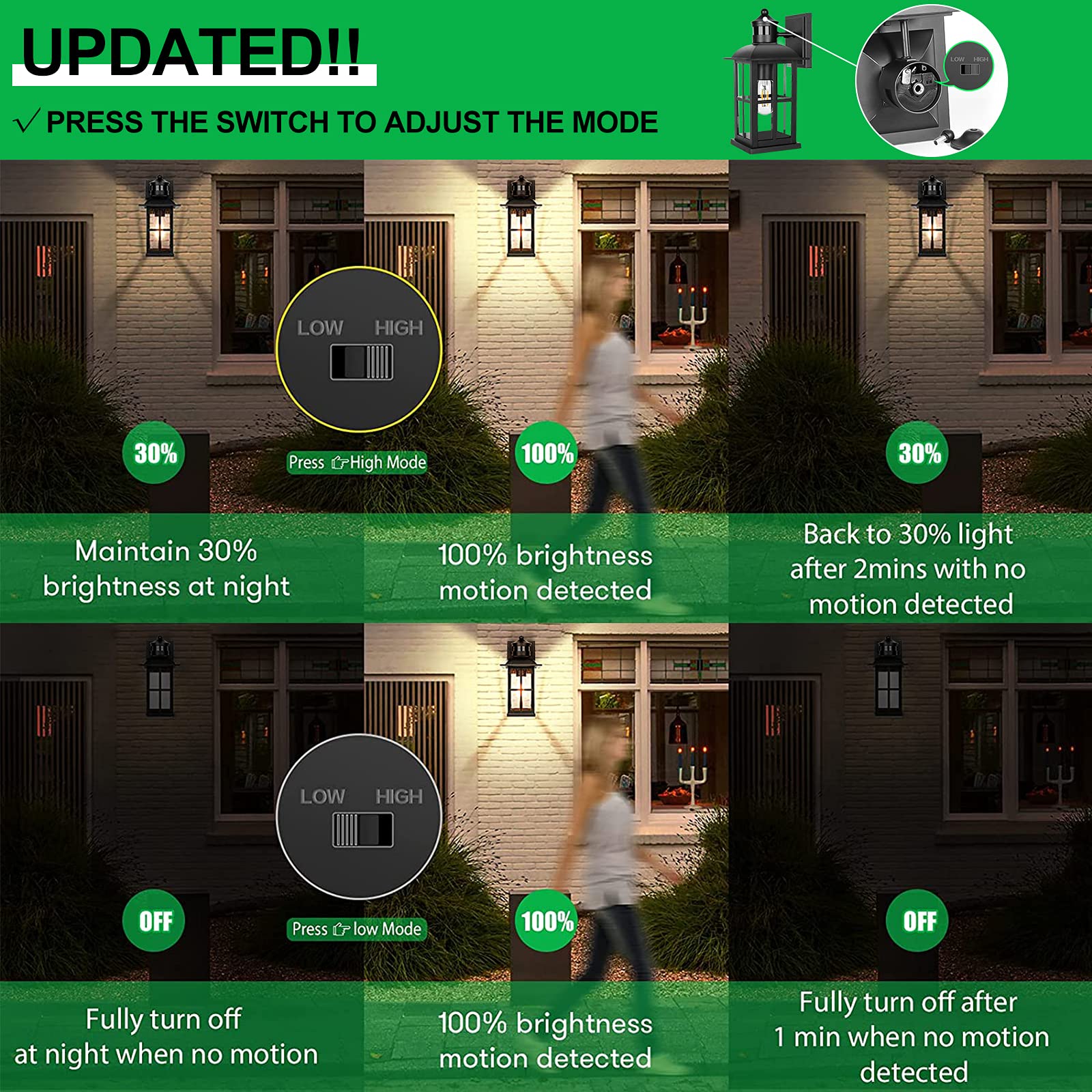 VerRon Motion Sensor Wall Lights, 2 Pack, LED, Dusk to Dawn, Waterproof, 100% Aluminum, Black