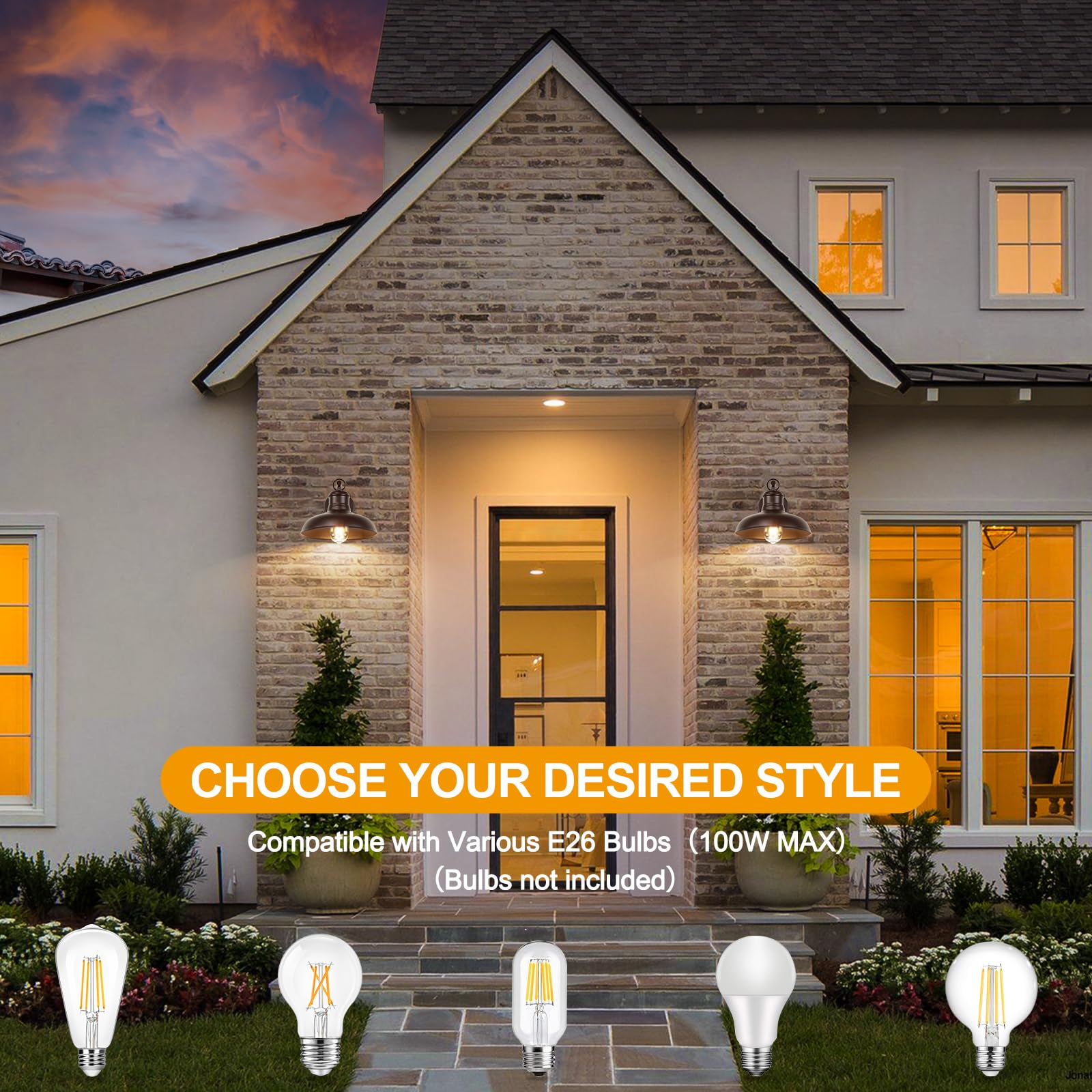 2-Pack Brown Wall Sconces, Farmhouse Exterior Barn Light Fixtures, Outdoor Wall Lights With E26 Socket, Anti-Rust Waterproof Ext