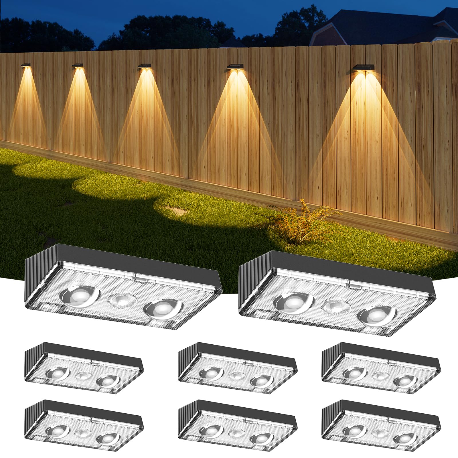 NIORSUN Solar Fence Lights, 8 Pack LED Outdoor Wall Lights, Waterproof IP45, Matte Black, Model LH-M017