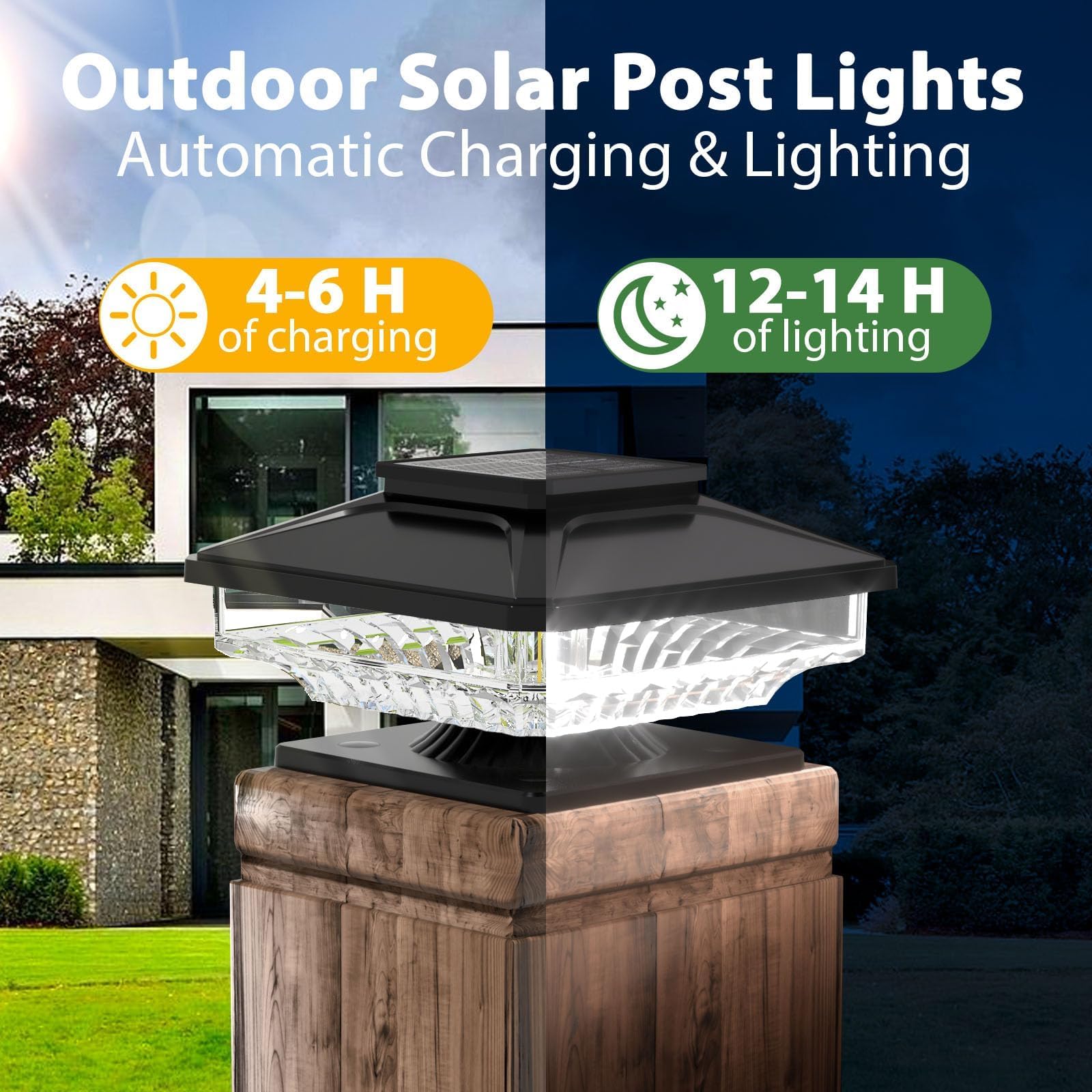 6 Pack Solar Post Cap Lights,[Not Hollow Post],Bright White Solar Post Lights Outdoor Waterproof Fence Post Cap Lights, Outside Post Lights Solar Powered Deck Lights For 4X4 5X5 6X6 Wood Posts