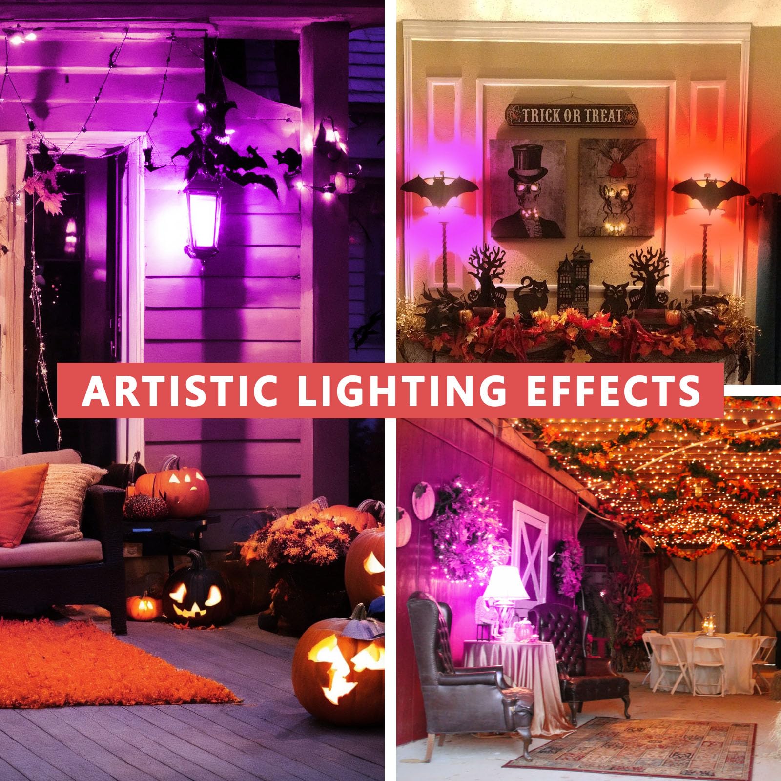 Gonhom 2 Pack A19 Led Orange Purple Light Bulb 9 Watt Purple Lights Equivalent 100 Watt Colored Light Bulbs E26 Base For Party Decoration  Holiday Lighting Halloween Light Bulbs