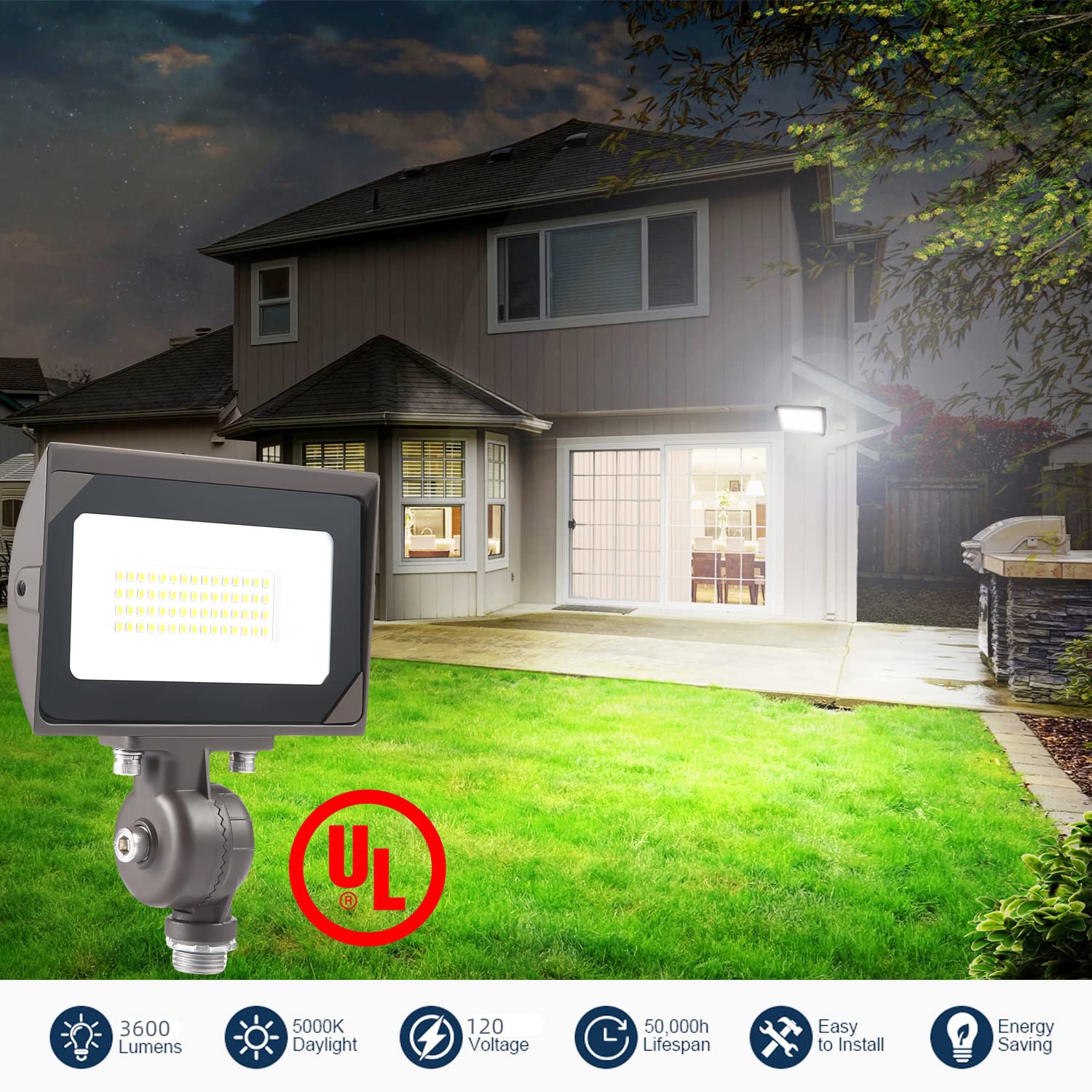 ECCFUTLL 30W Outdoor LED Flood Light, 5000K, 3600LM, Waterproof, Brown, Model FL30W