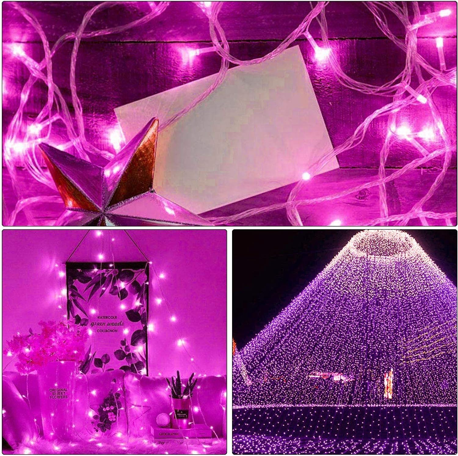 ILLUMINEW Pink String Lights Outdoor Valentines Day Decorations, 8 Modes Fairy Christmas Lights Plug in for Bedroom Tree Outside