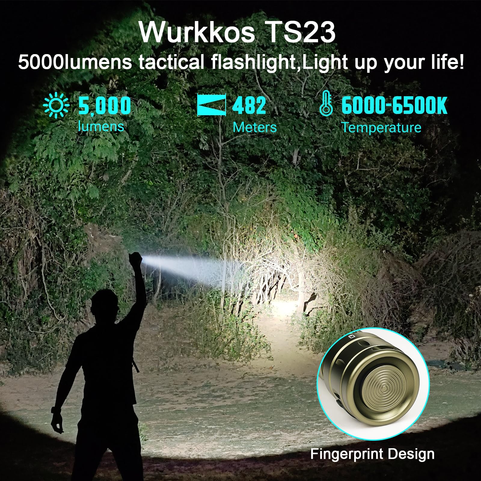 Wurkkos TS23 Tactical Flashlight - 5000 Lumens, IP68 Waterproof, Olive Green