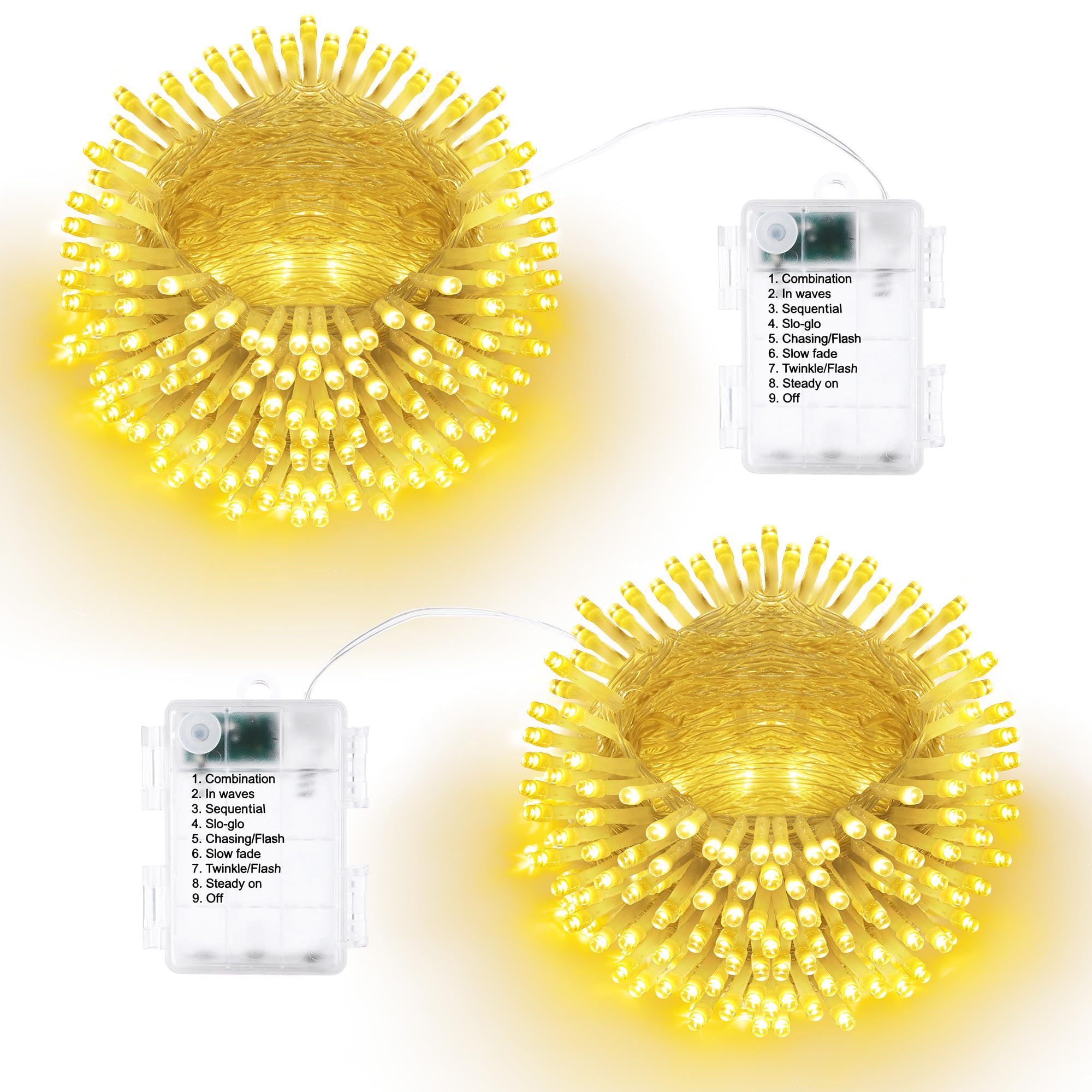 Lomotech Battery Operated Christmas Lights - 33ft 100LEDs, 8 Modes, Waterproof, Clear Wire, Warm White, Model LED08230200