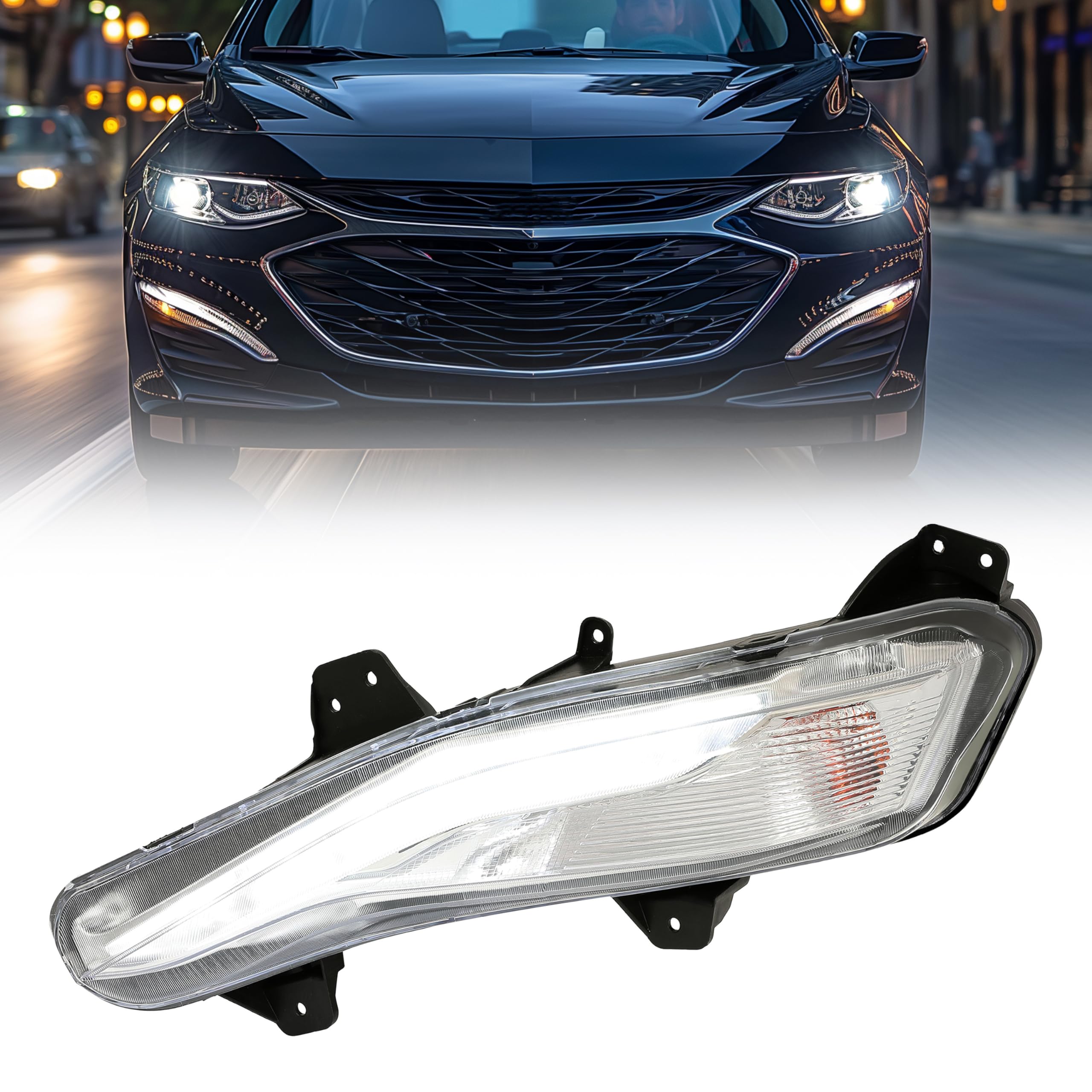 HECASA LH Turn Signal Light for 2019-2023 Chevy Malibu, Driver Side, Clear Lens, LED DRL, Plastic, Model VC-LYPL-174S-2
