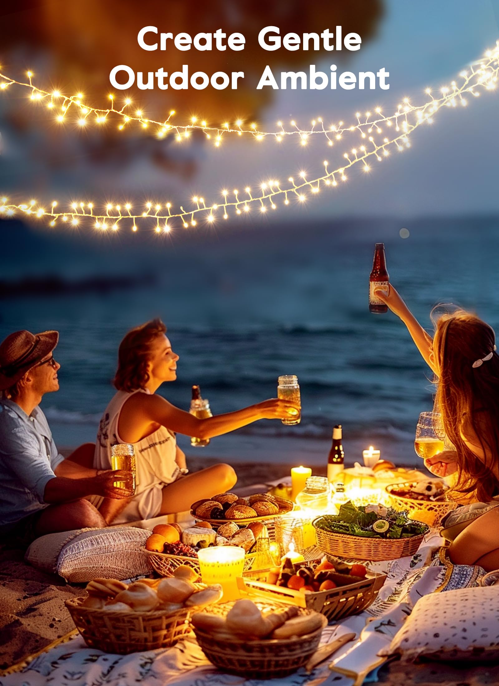 Minetom Solar Lights Outdoor, 19.6Ft 240 Led Solar String Lights For Outside, 8 Modes Firecracker Solar Fairy Lights For Balcony Patio Tree Christmas Party Wedding Decor (Warm White)