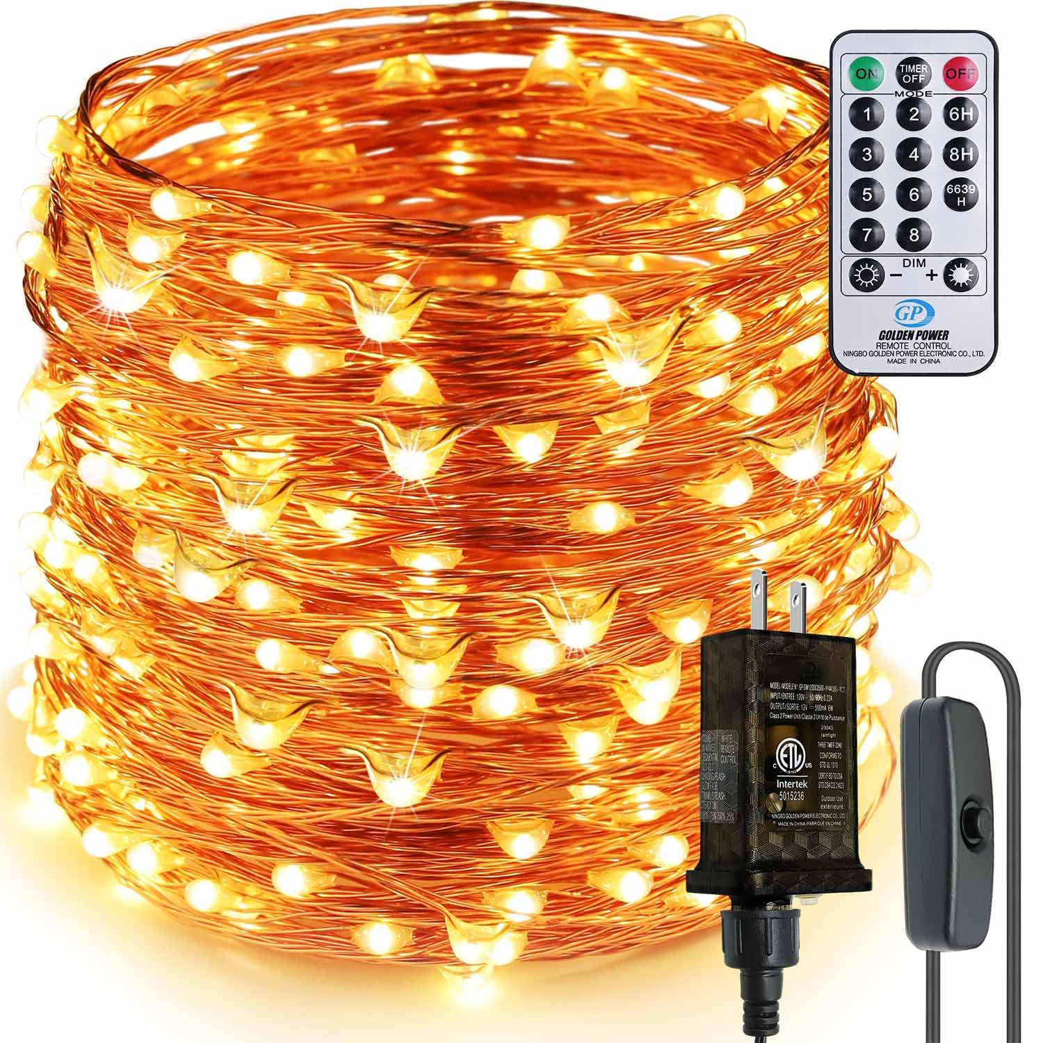 ZAECANY LED String Lights 99ft 300 LEDs Warm White Copper Indoor/Outdoor with Remote & Timer Model 14202230