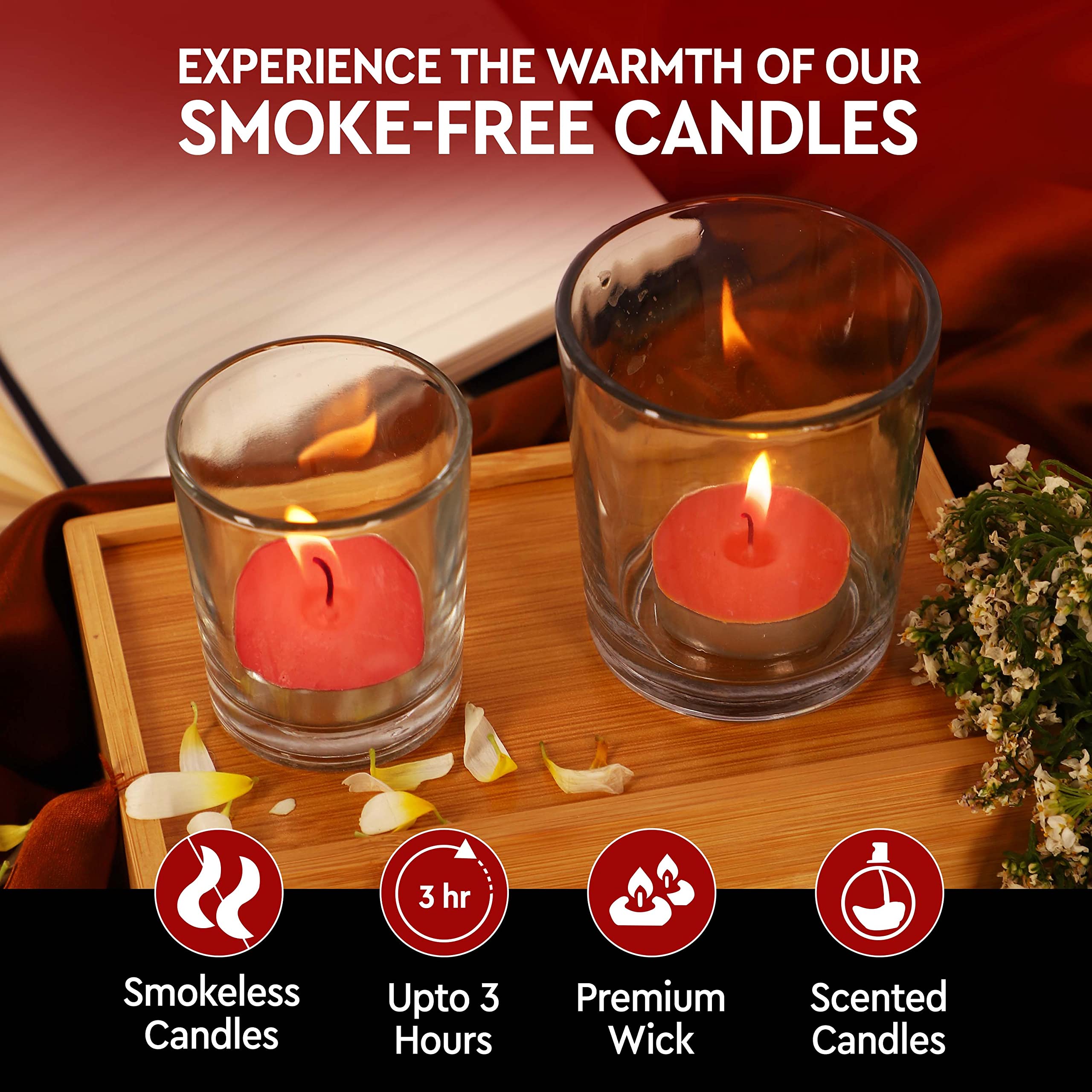 Aromahpure Scented Decorative Tealight Candles | Wax Tealight Candle | 10 gm, 100 Pcs | Bulgarian Rose Smokeless Candles | 3 Hou