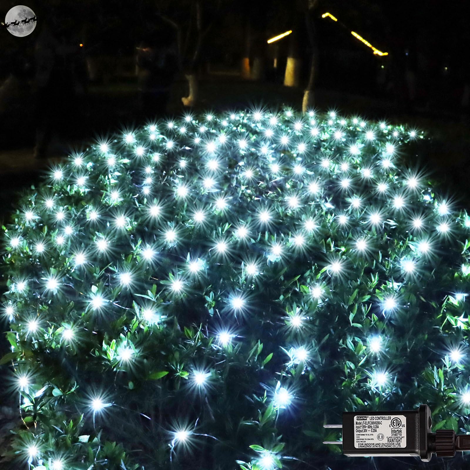 Lov high-standard 300 LED Net Lights for Bushes, 14.8ft x 5ft, 8 Modes, Waterproof, White, Model LR-(1-1000) L-SL