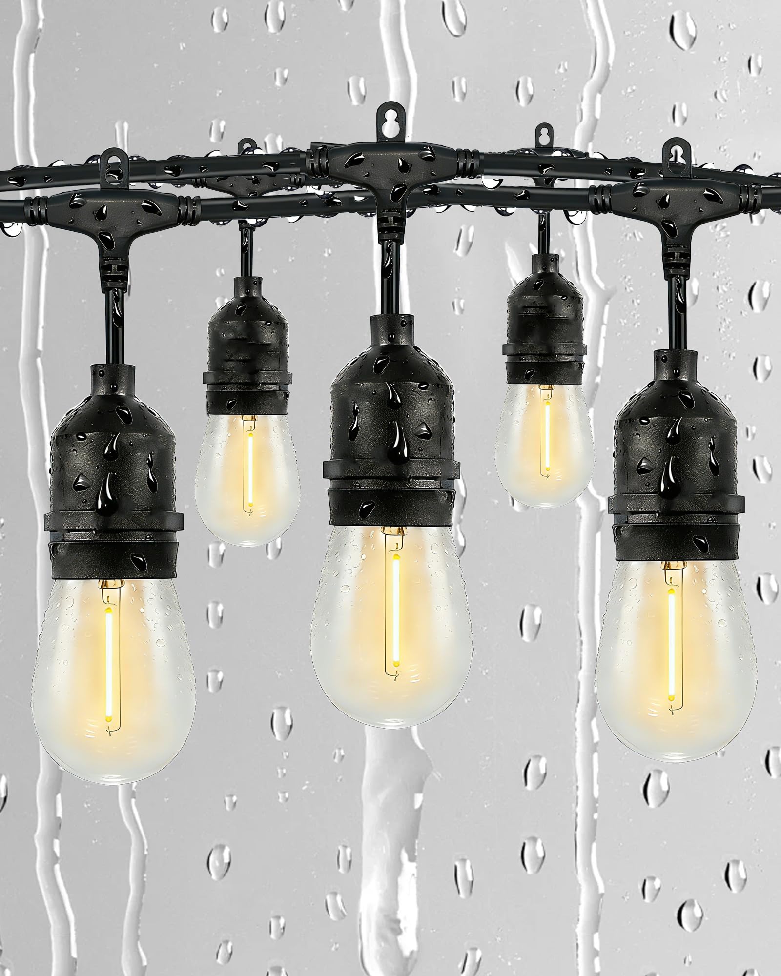 Gmnee 100FT Outdoor String Lights for Patio, Balcony & Porch - 64 LED Edison Bulbs (1.6FT Spacing), Dimmable Heavy-Duty Patio Li