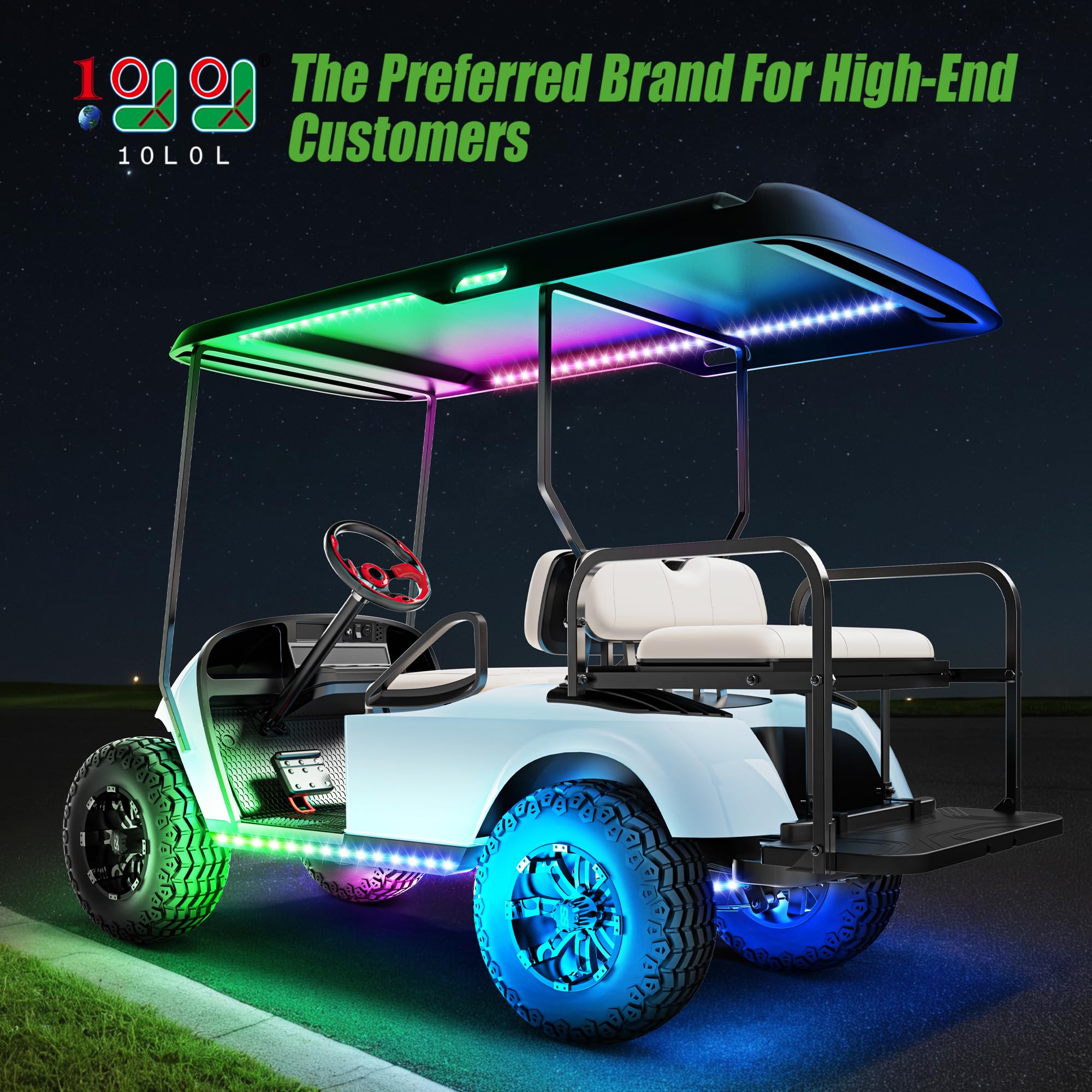 10L0L Golf Cart Led Light Strip Kit - 6Pcs Underglow, 24 Modes, Wireless Remote, Water Resistant, Includes Canopy Lights