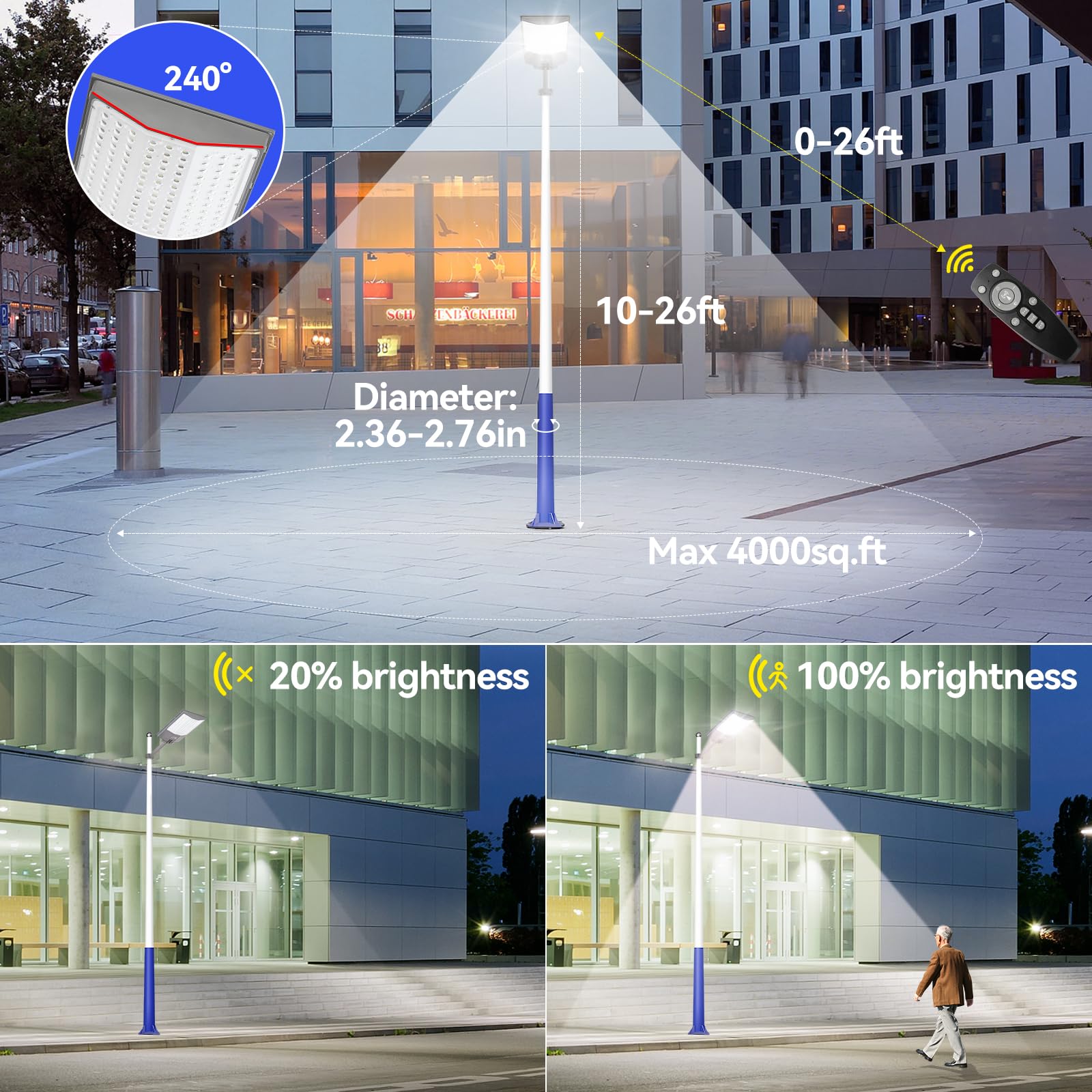 7000W Solar Street Lights Outdoor, 650000Lm 7000K Solar Parking Lot Lights Dusk To Dawn 40000Mah Ip67 Waterproof Solar Security