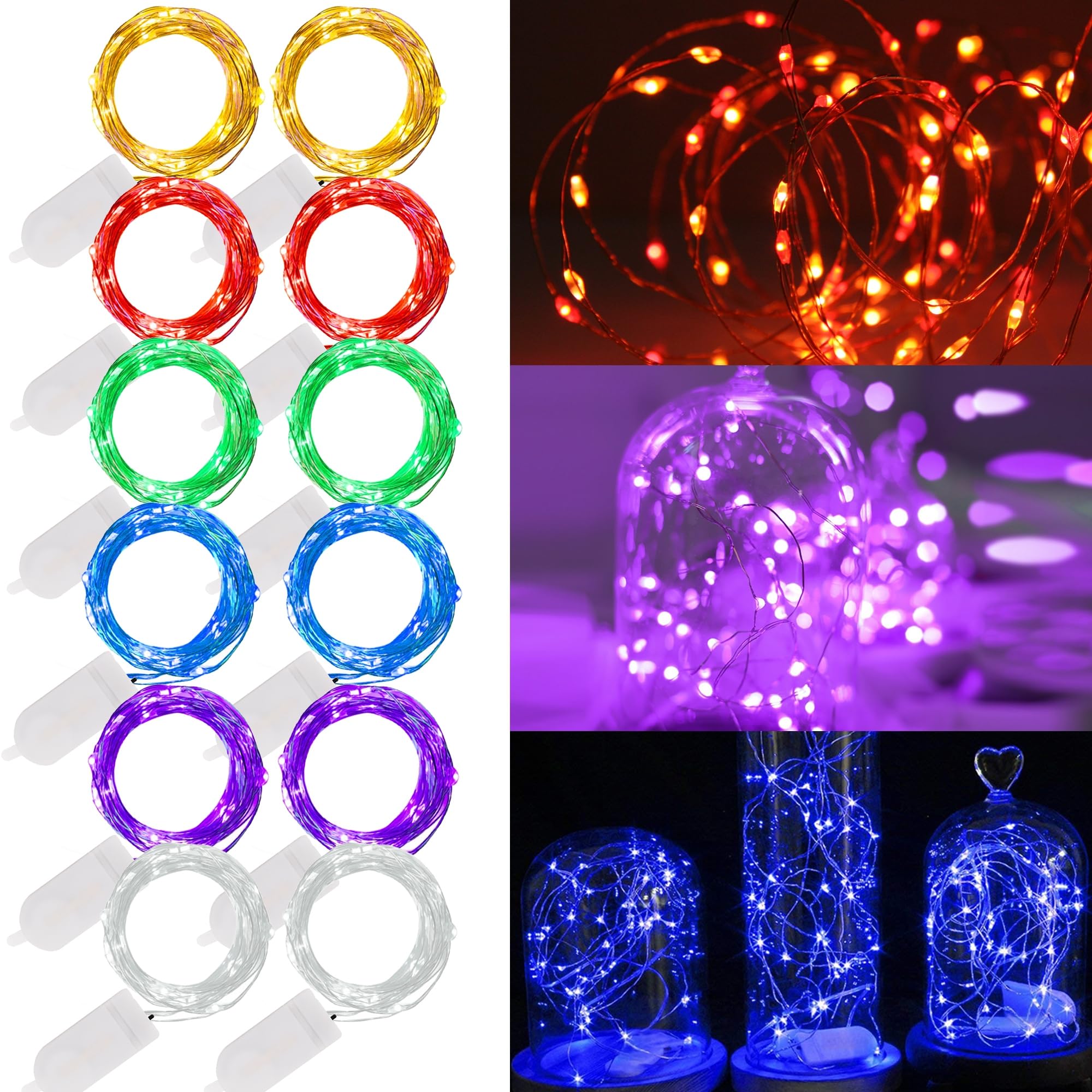 WATERGLIDE 12 Pack Fairy Lights Battery Operated (Included), 7 ft 20 LED Mini String Lights, Waterproof Silver Wire Firefly Star