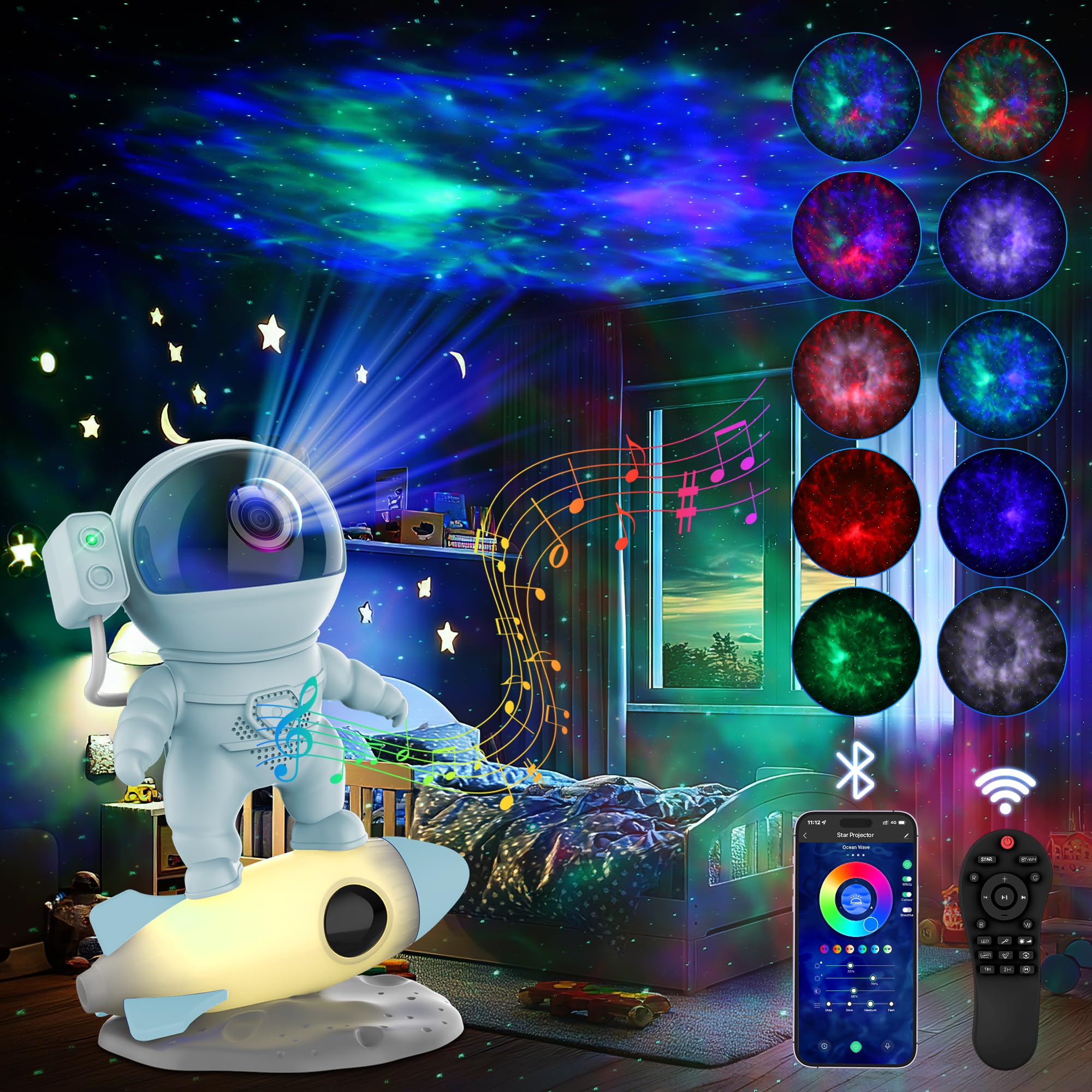 Astronaut Galaxy Projector for Bedroom, Star Projector Galaxy Light with App & Remote Control, White Noises, Bluetooth Speaker, 