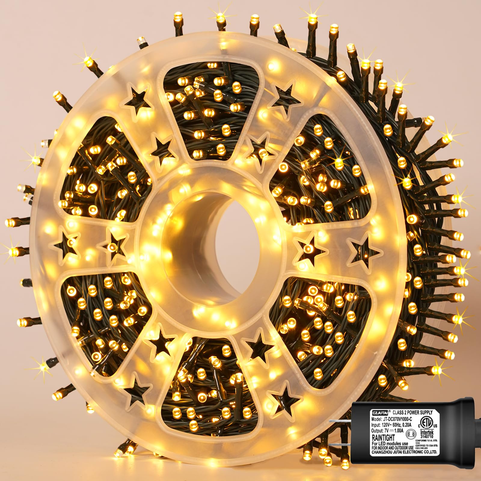 YEGUO 500 LED Christmas Lights, Warm White, Waterproof, Green Wire, 165ft, Model JT-EL/FC300V0200-C