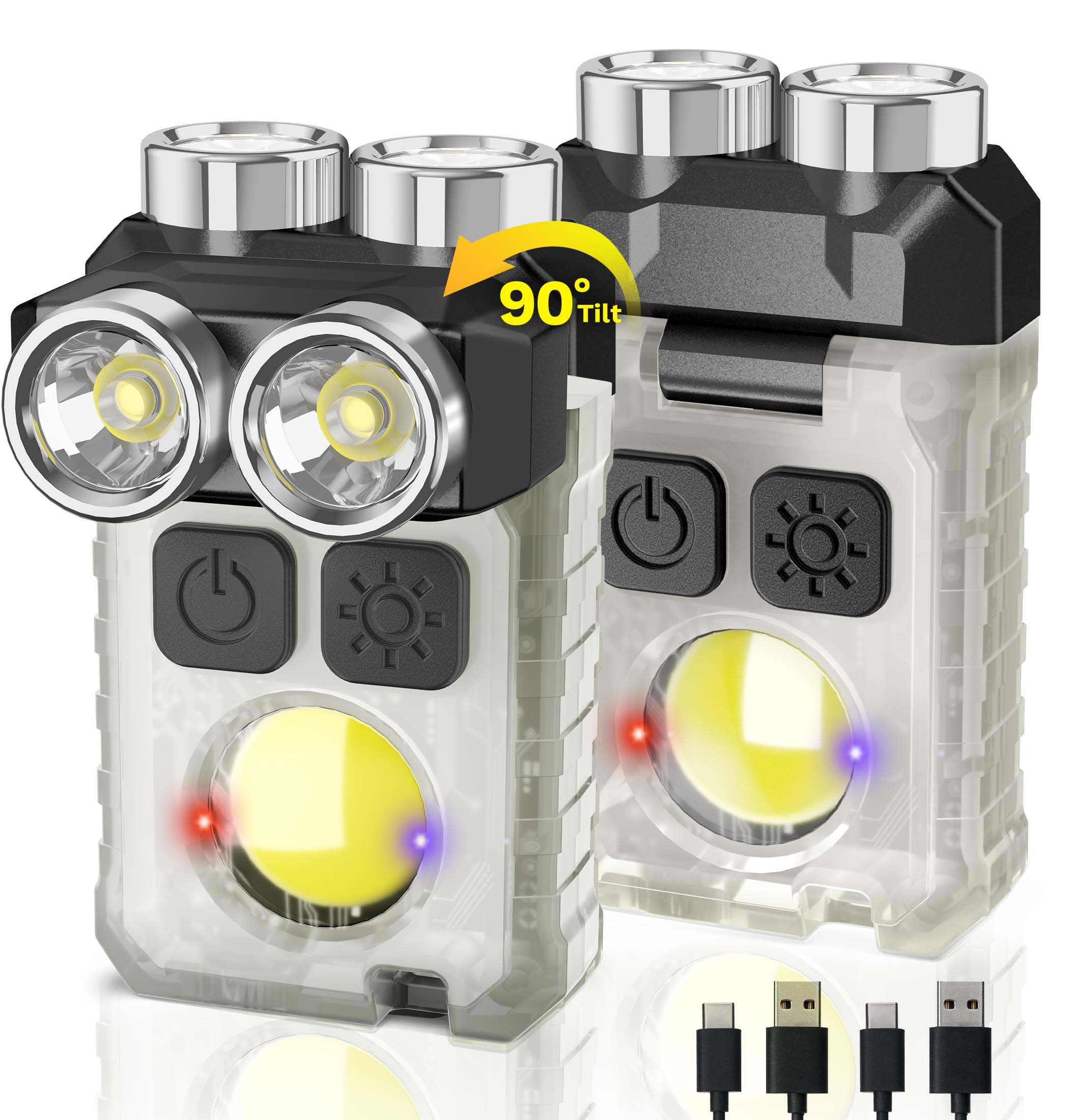Clakap Rechargeable Edc Flashlight, 2Pack 1200Lm Keychain Flashlight With Cob Floodlight, 11 Modes Magnetic Small Flashlight 90?