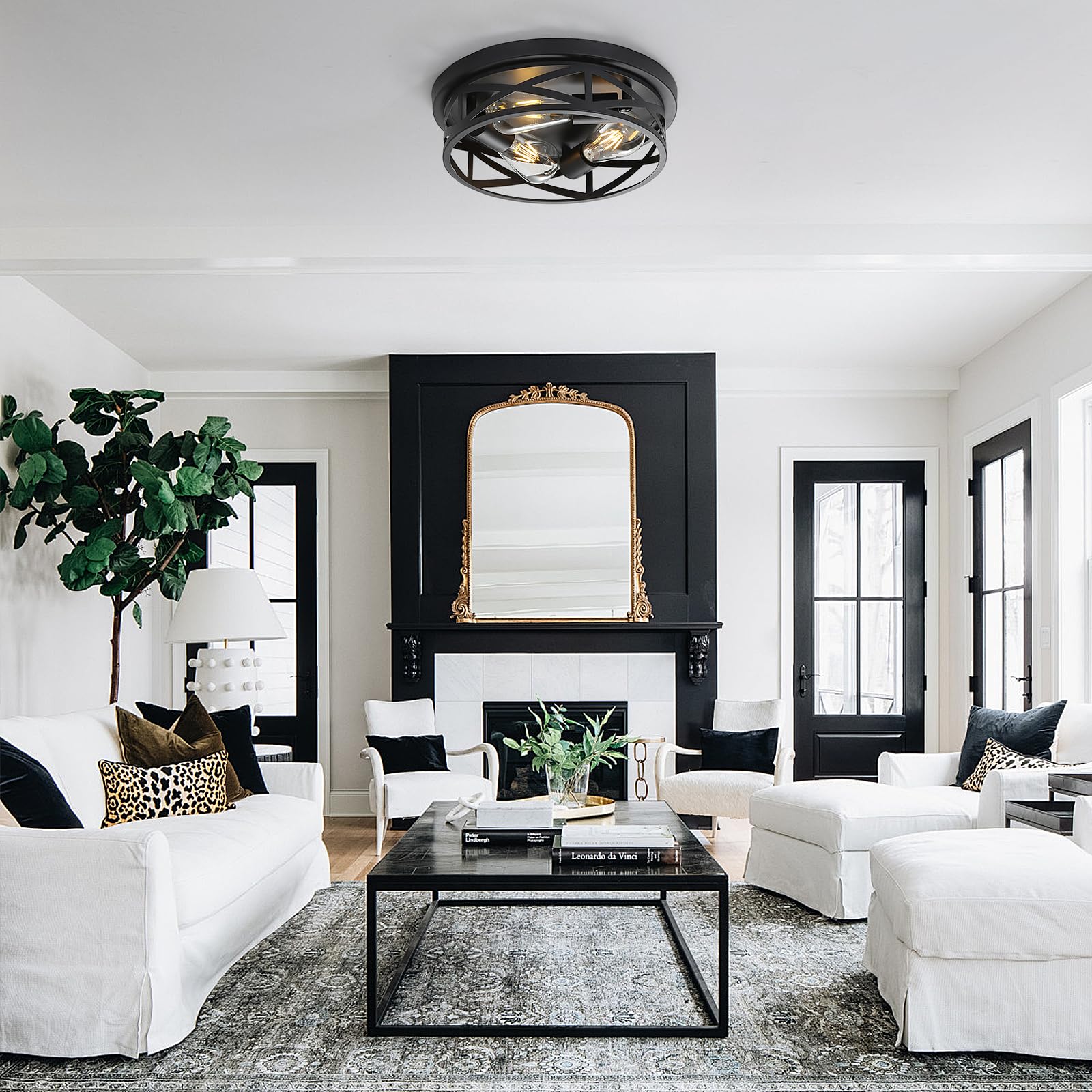 Sewterolyn 13 Inch Black Flush Mount Ceiling Light Fixtures,3-Light Industrial Farmhouse Ceiling Light Fixture,Black Light Fixtu