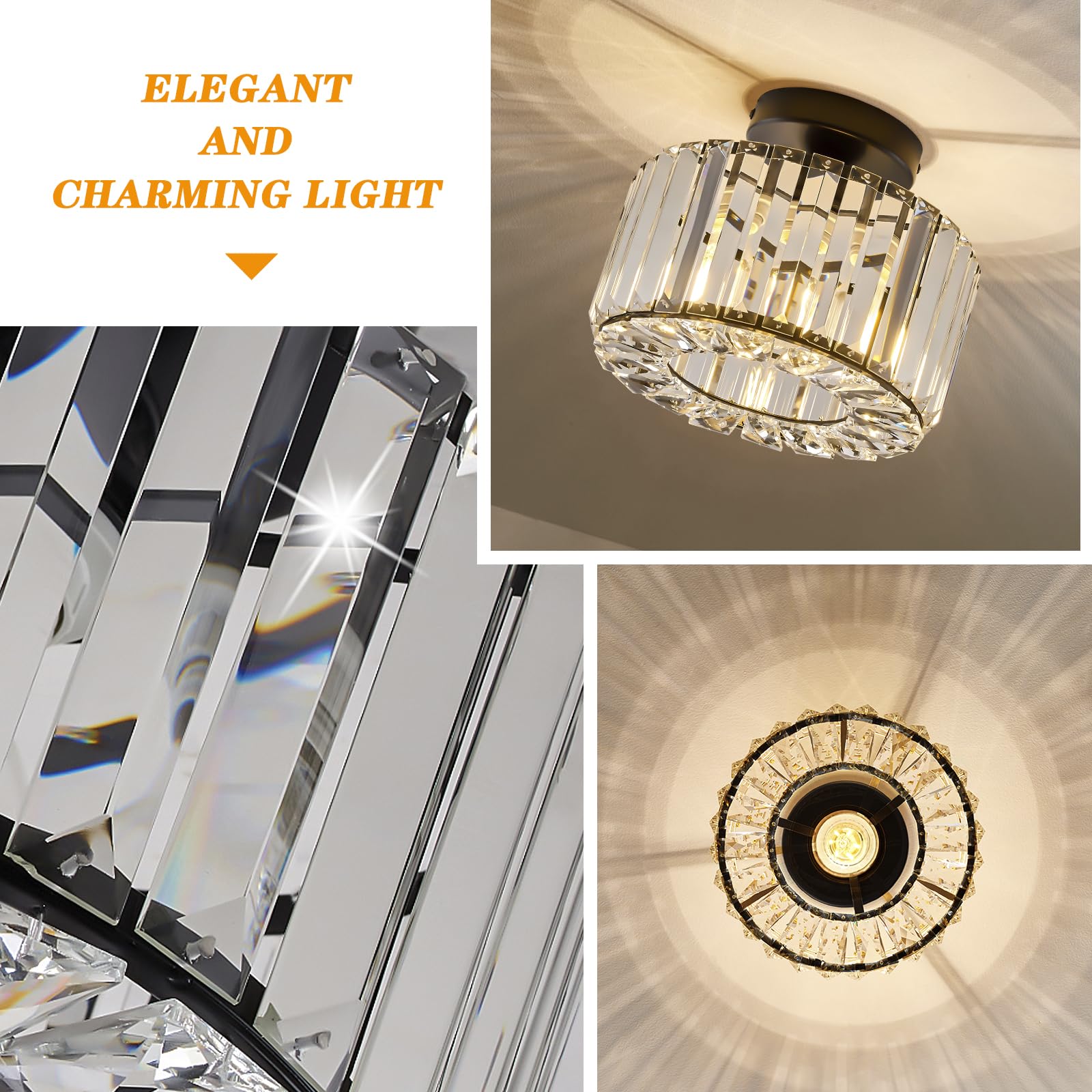 Buxvrcs Crystal Ceiling Light Fixture - Semi Flush Mount Ceiling Light Modern Chandelier Hallway Light Fixtures Ceiling Flush Mo