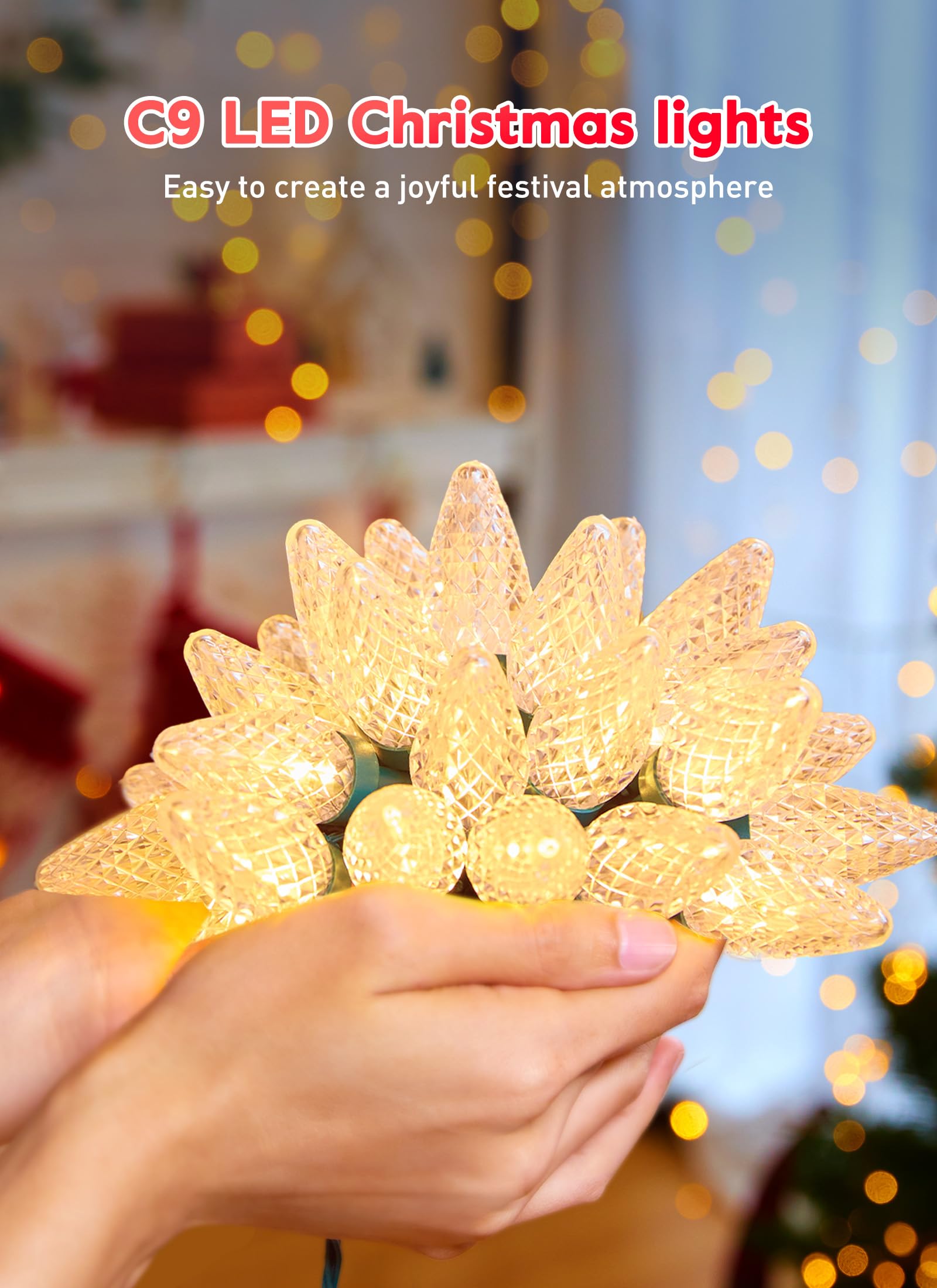 Minetom C9 Christmas String Lights, 100 Ft Led Commercial Outdoor Christmas Lights With 100 Strawberry C9 Bulbs, Waterproof Conn