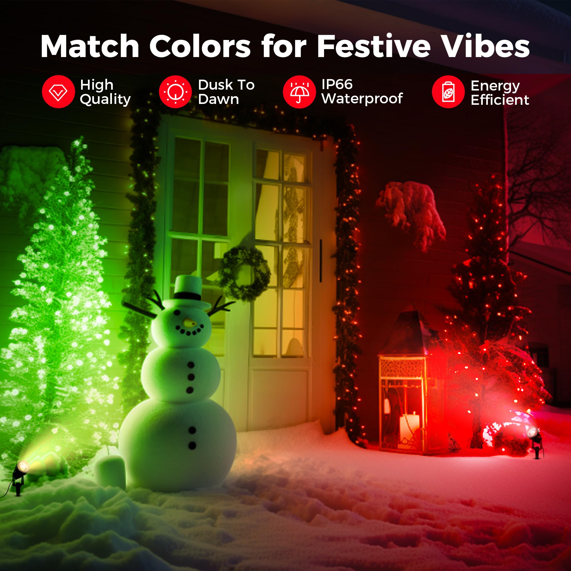L Lohas Led Red And Green Christmas Spotlight Outdoor  Auto On/Off 5W Landscape Lighting  120V Ip66 Waterproof Spot Lights For Yard House Holiday Trees Decoration  Ul Listed  2 Pack