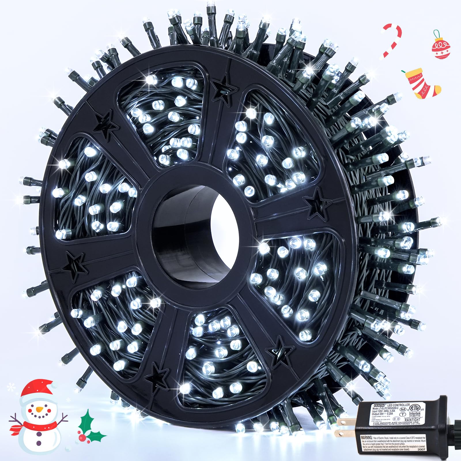 Jmexsuss 500 Led White Christmas Lights Outdoor, 173Ft 8 Modes Led Christmas Lights, Waterproof White String Light For Tree Hous