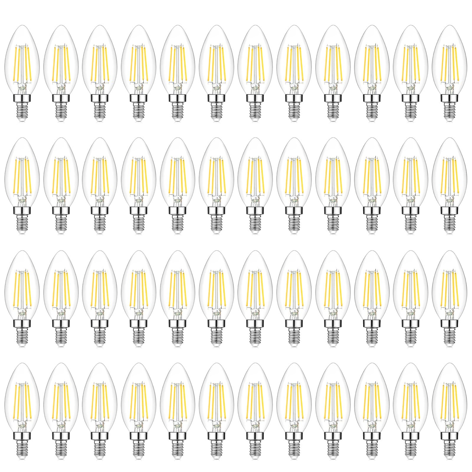 48-Pack Dimmable E12 Led Candelabra Bulbs 60W Equivalent, 5000K Soft Warm White, 600 Lumens B11 Candle Base 6W C35 Led Filament 