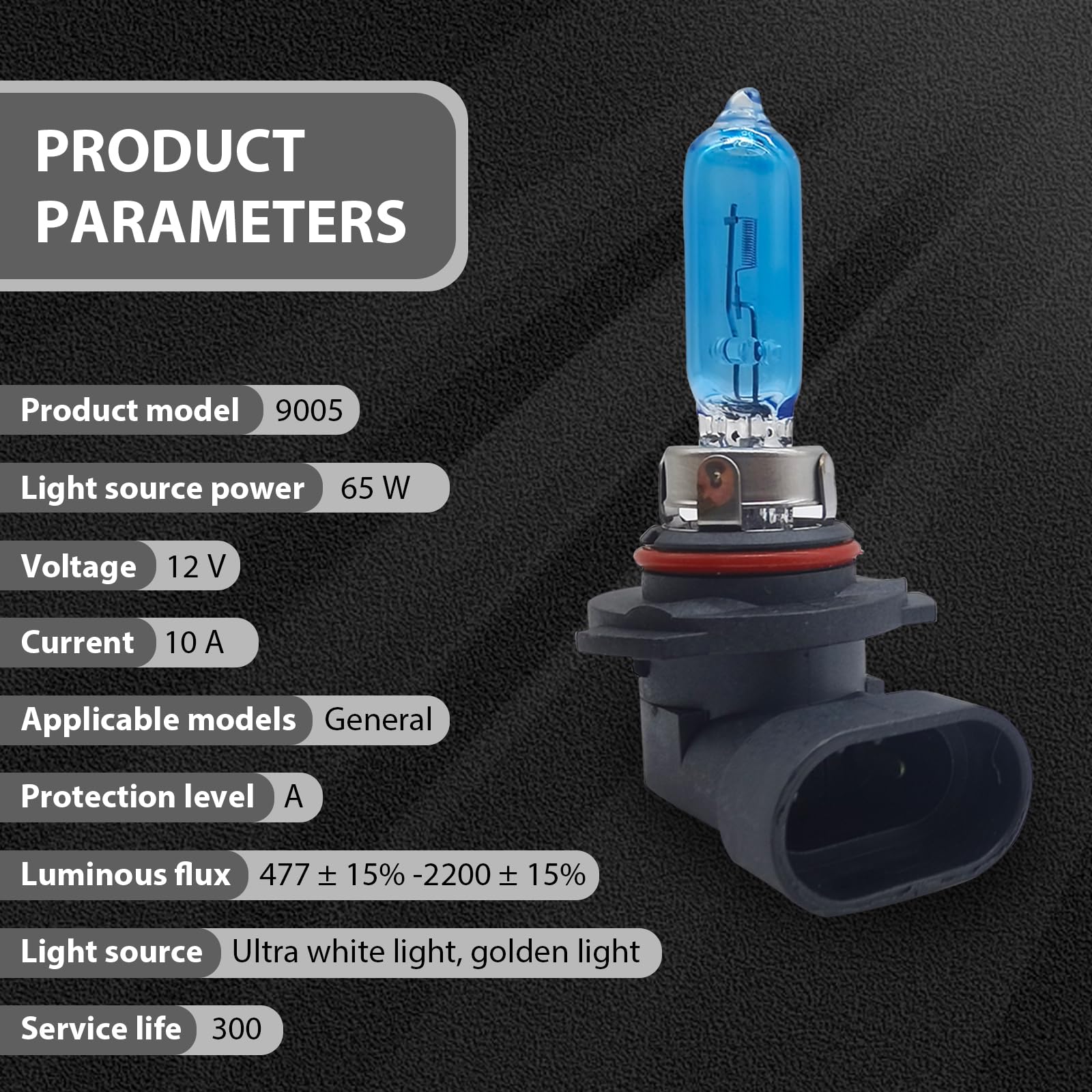 GKmow HB3 9005 Halogen Bulbs, 12V 65W Car High Beam Lights, 2 PCS, White, Model GKLSD2001WH-9005