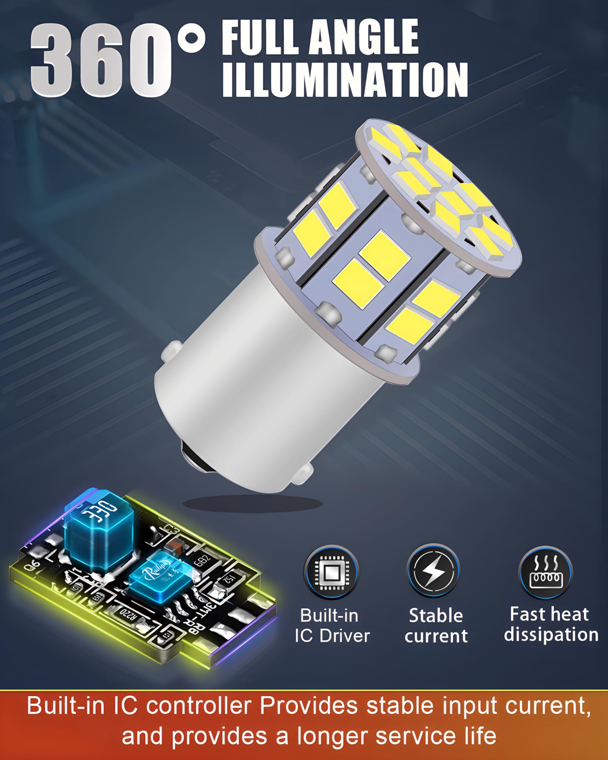 LEDYOTRY 1156 LED Bulbs Super Bright White 12V-24V for Reverse, Brake, Tail, DRL, Turn Signal Lights - Pack of 2