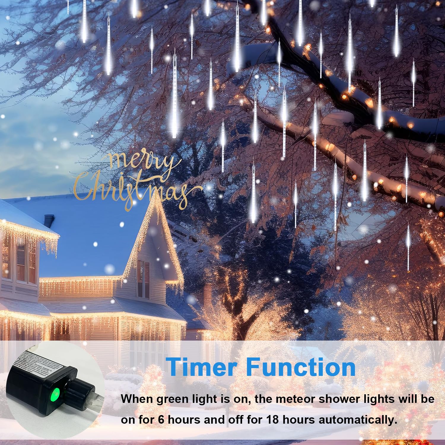 Aluan Christmas Meteor Shower Rain Lights, 10 Tubes, 360 LEDs, Waterproof, 16 Inch, Warm White, Model GP-SW070DC0857-IP44(US) A
