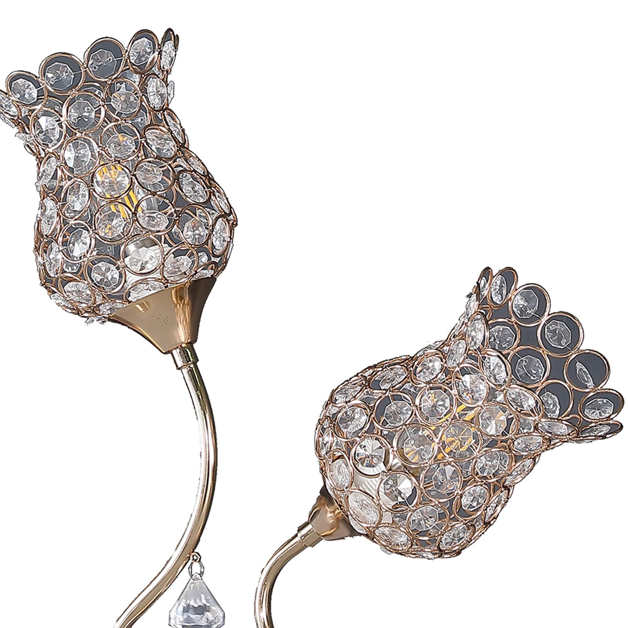 Benjara Bm233925 18.75 X 5 X 12 In. Metal Table Lamp With Floral Trumpet Shade & Crystal Accents Gold