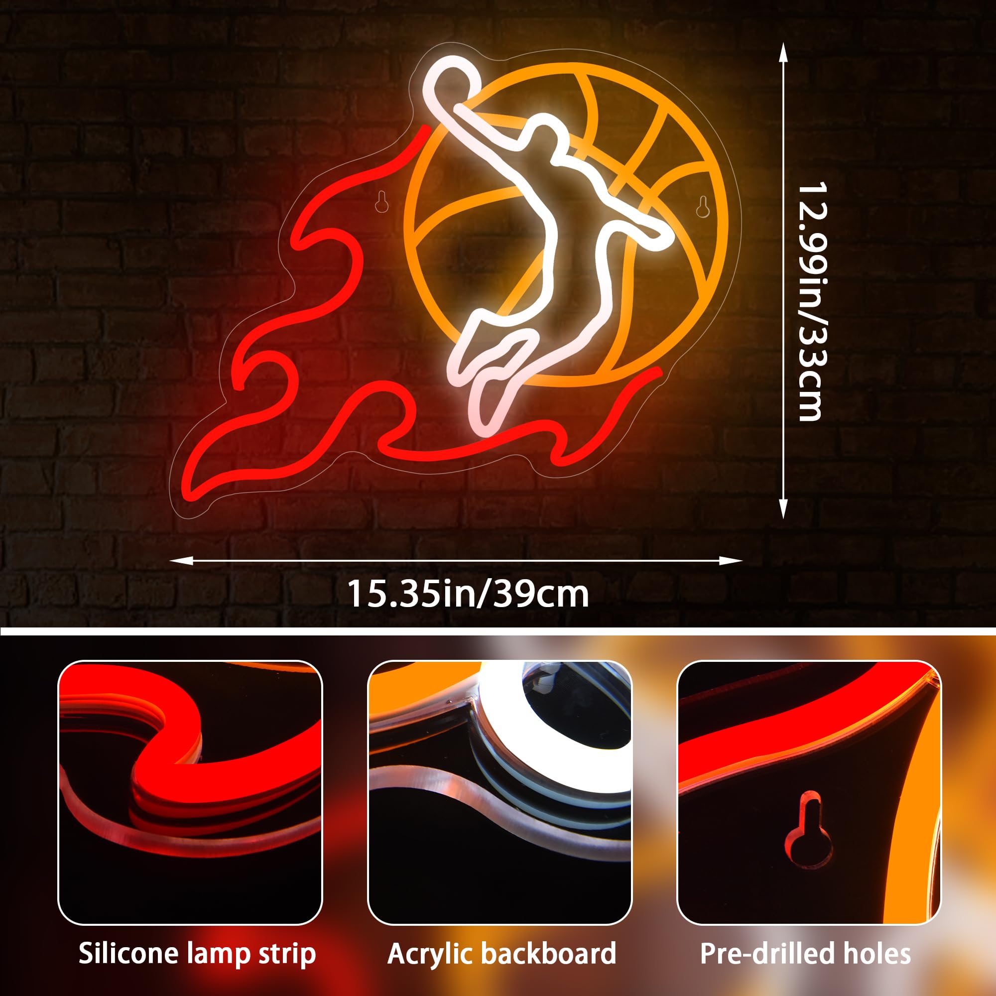 Dunk Neon Sign For Wall Decor Fire Basketball Led Light For Man Cave Basketball Room Club Game Room Party Decortions Birthday Gifts(Zkxd156)