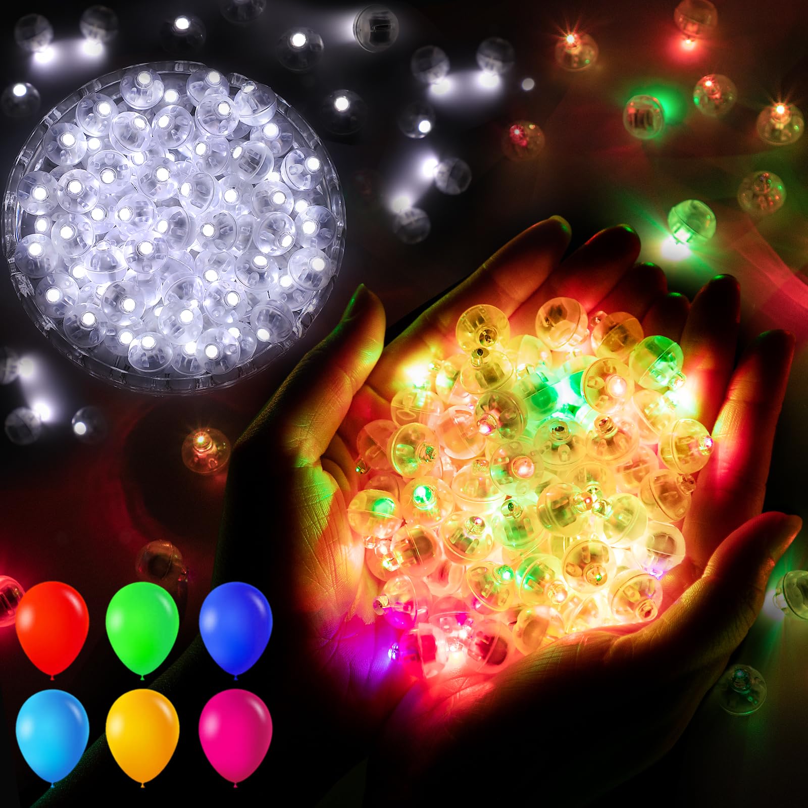 Chzk 200Pcs Balloon Lights Cool White&Rainbow Mini Led Lights Round Long Standby Time Ball Lamps Paper Lantern Balloon Liamps Fo