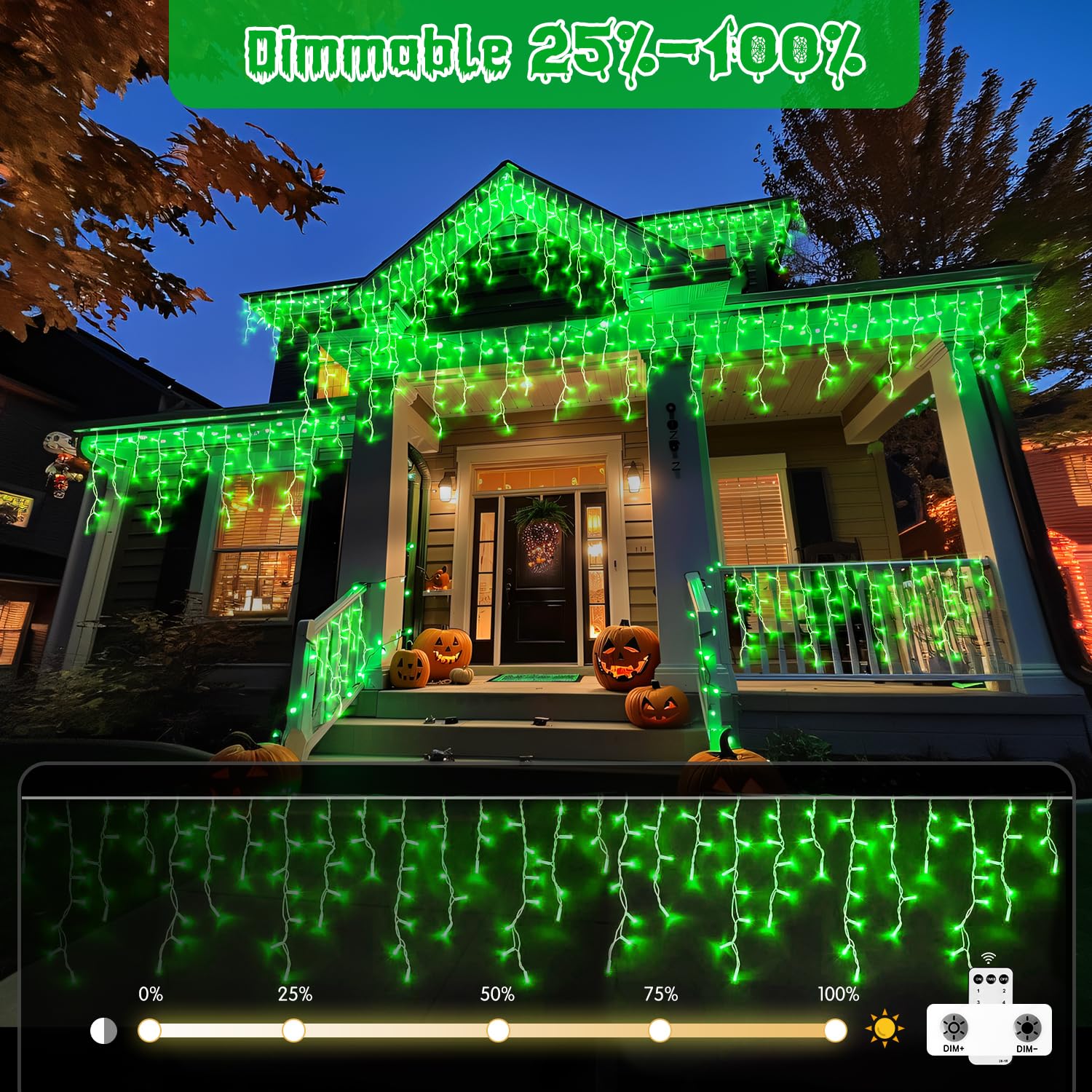 JMEXSUSS Green Icicle Lights 400 LED 38.8FT Indoor Outdoor Decorations Model EXS-I-0400
