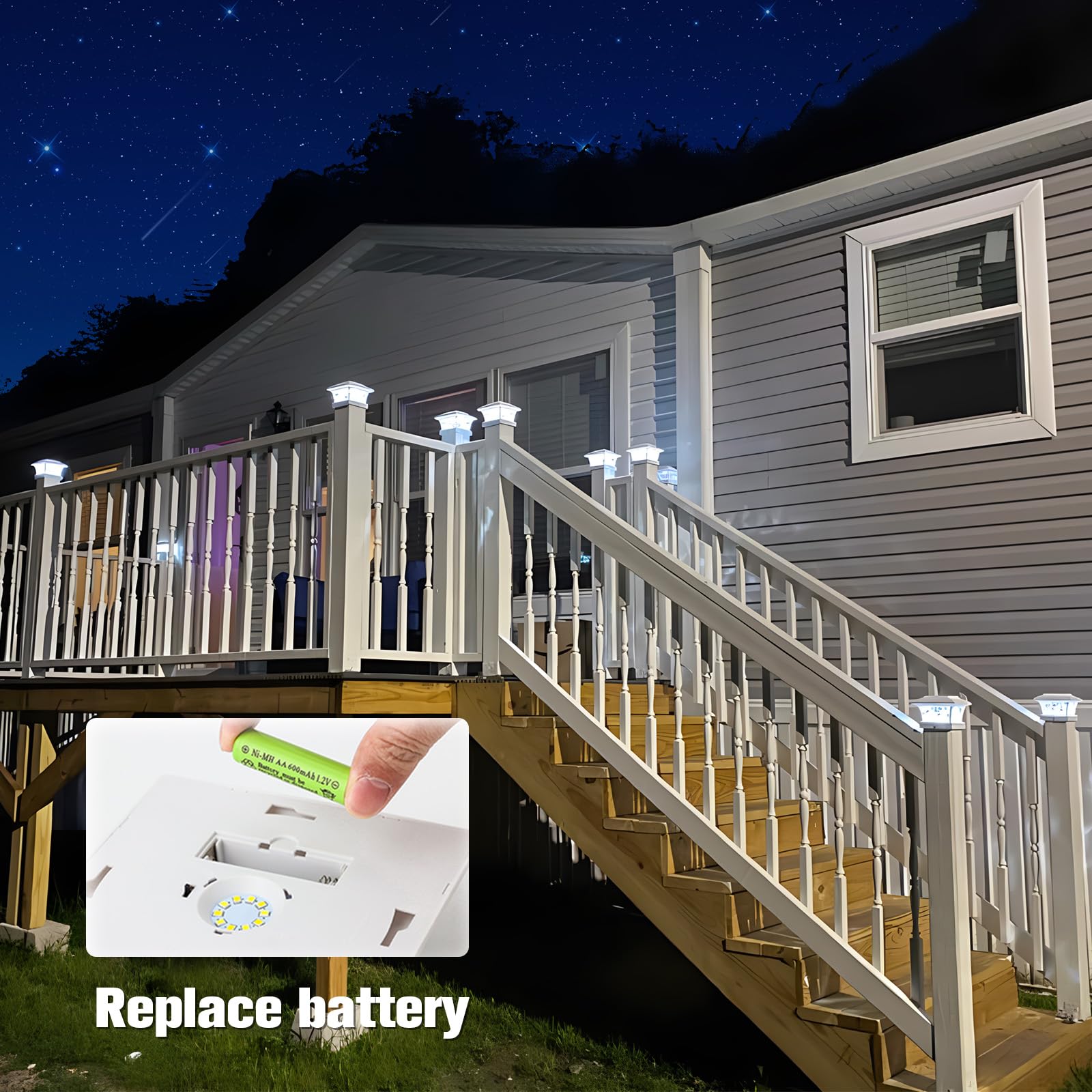 Volisun Solar Post Cap Lights Outdoor, Solar Powered Fence Post Cap Lights For 4X4 Vinyl/Wood Post, White Waterproof Solar Deck