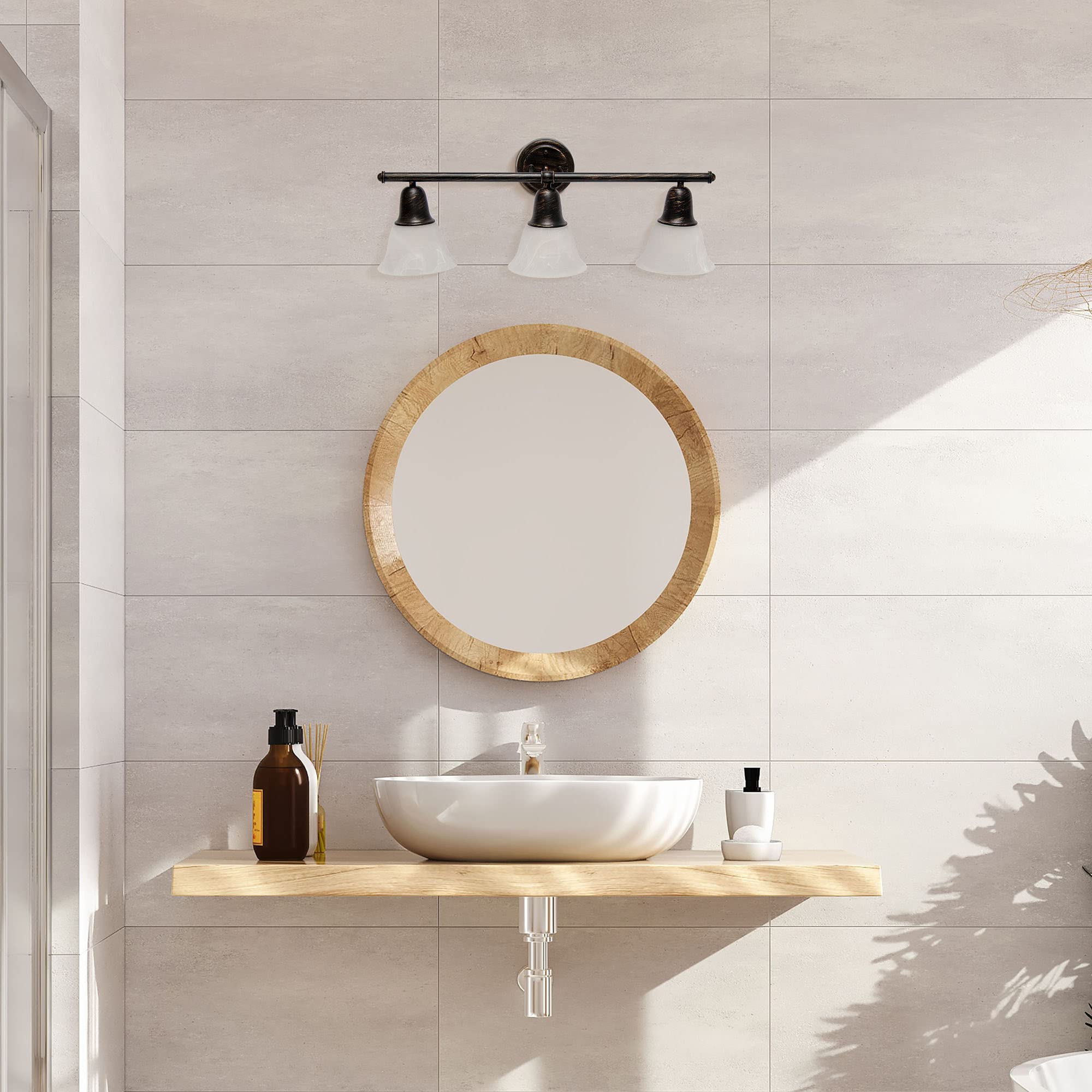 Lalia Home Vanity Light Fixture, 3-Light Metal & Alabaster Glass, Oil-Rubbed Bronze, 26.5inL x 7.75inW x 9.7inH,