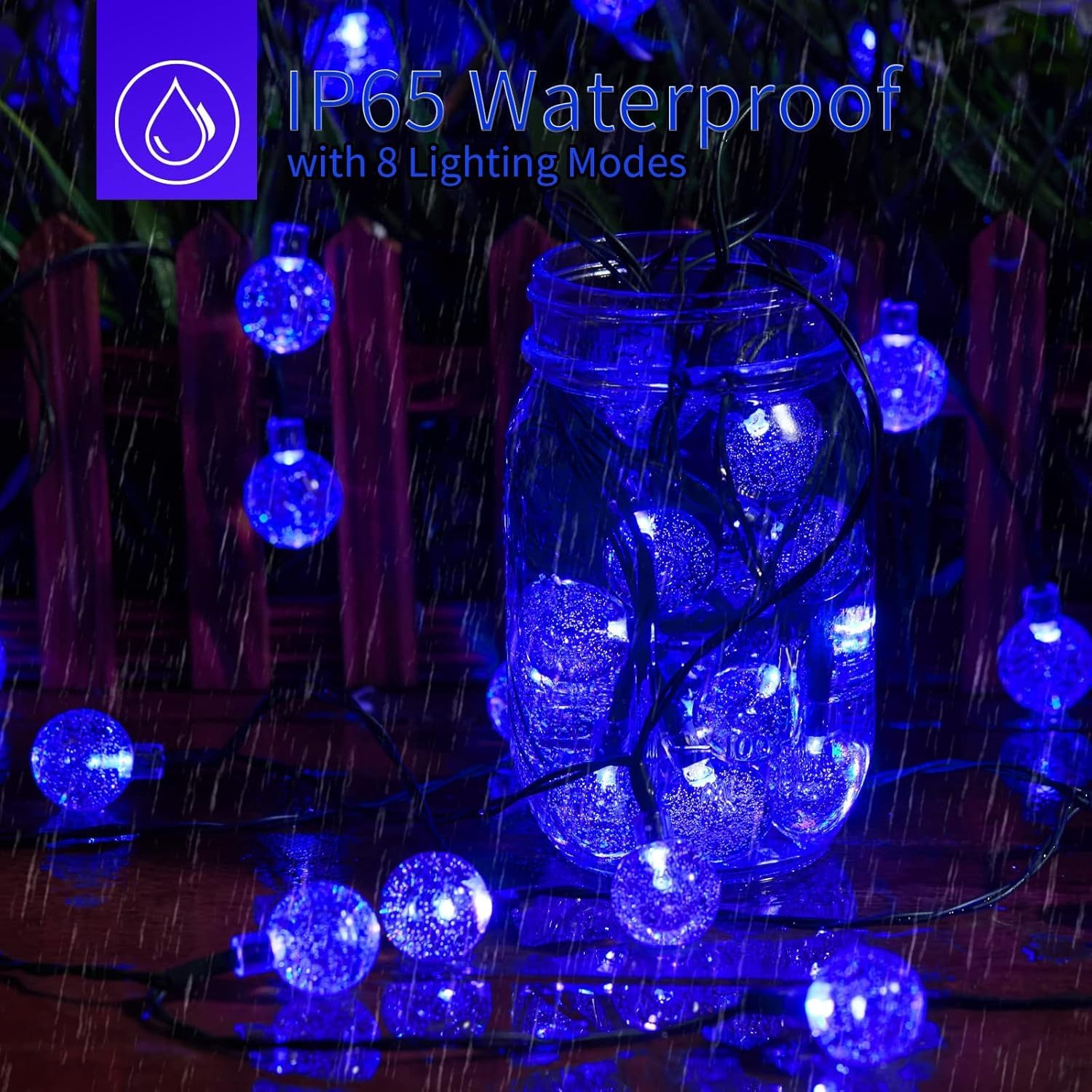 Brightown Solar String Lights Outdoor 60 Led 35.6 Feet Crystal Globe Lights With 8 Lighting Modes, Waterproof Solar Powered Pati